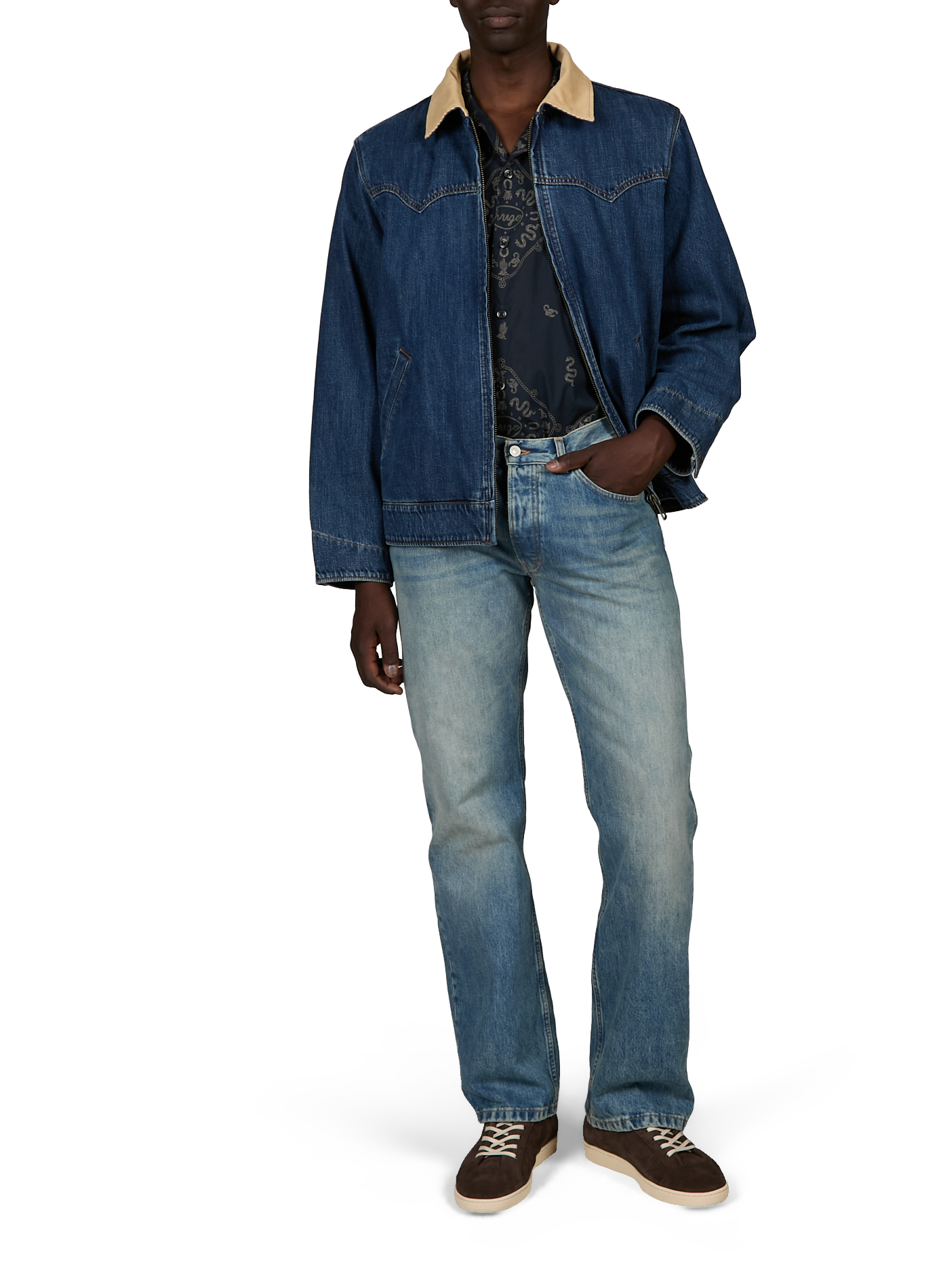 Veste à col classique en denim de coton HUGO BLUE Bleu