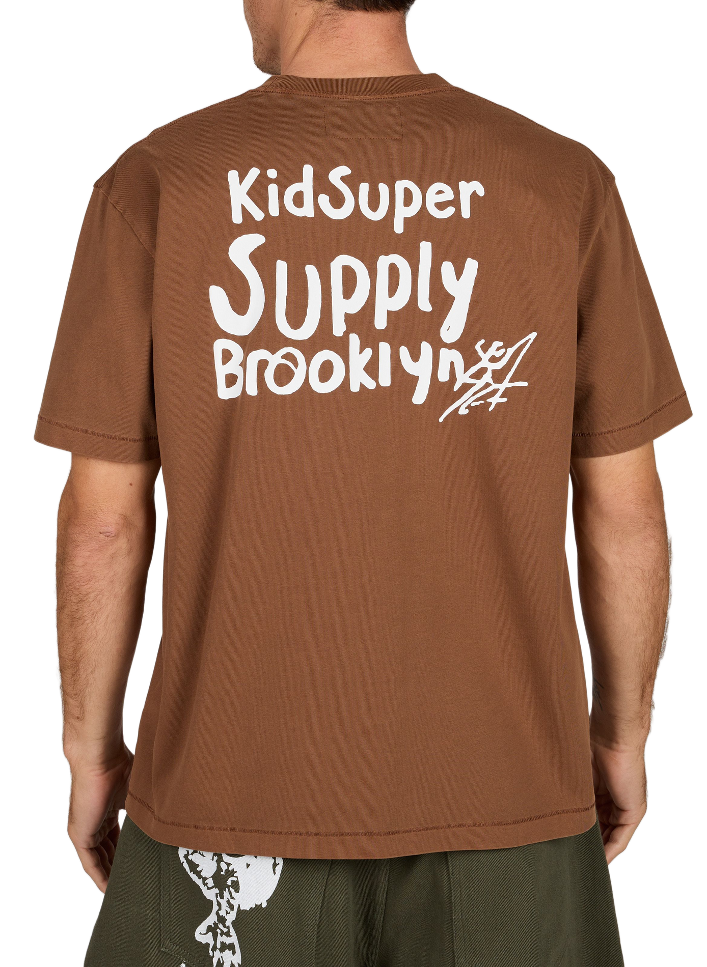 Straight round neck cotton T-shirt | Brown KIDSUPER Men