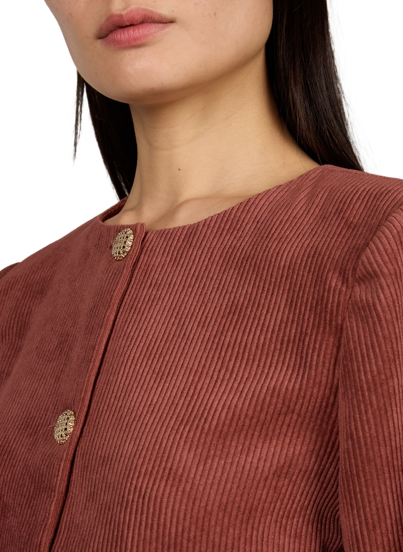 Gerade geschnittene Jacke mit Rundhalsausschnitt aus Cord VILA Beige