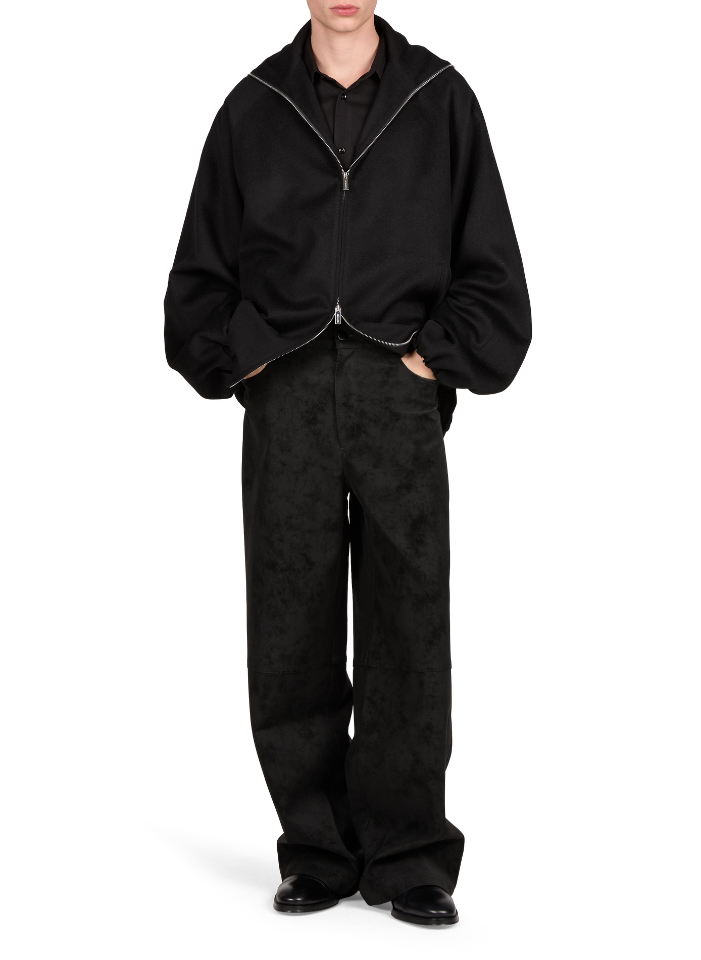 Hooded collar jacket in a wool blend SEAN SUEN Black