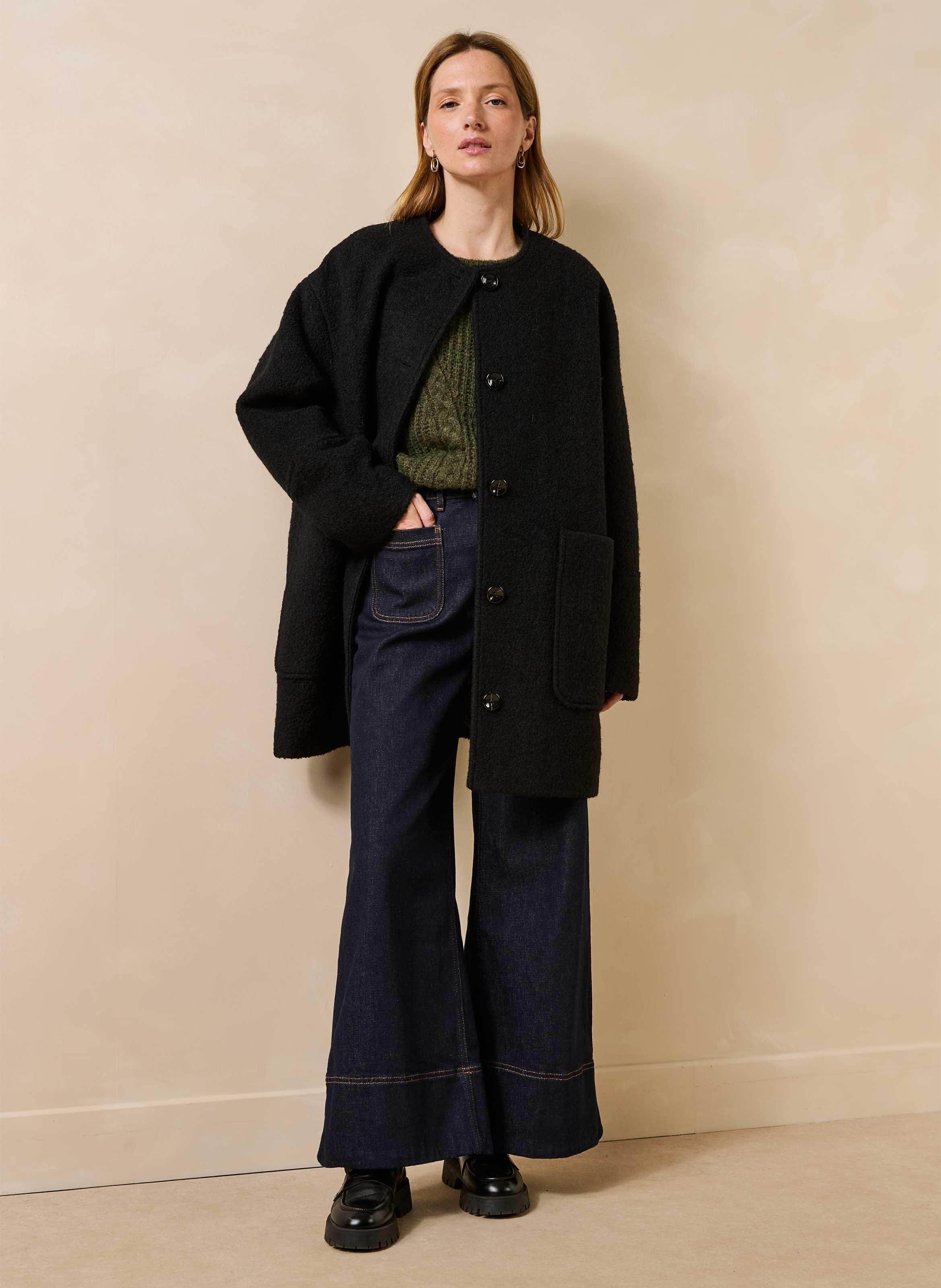 Oversized jas van een gerecyclede wolmix LA FEE MARABOUTEE Zwart