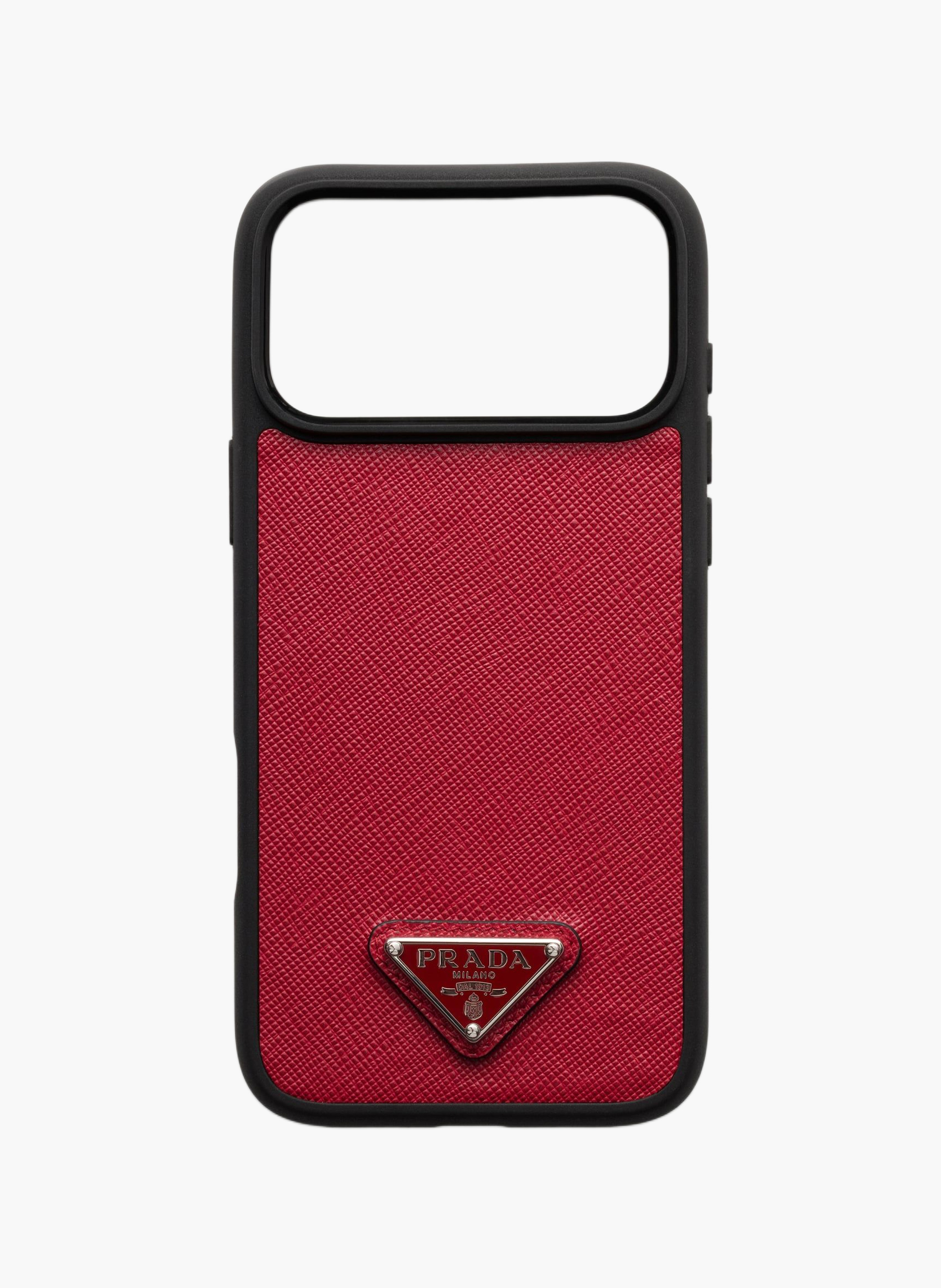 Coque pour iphone 17 pro max en cuir saffiano PRADA Rouge