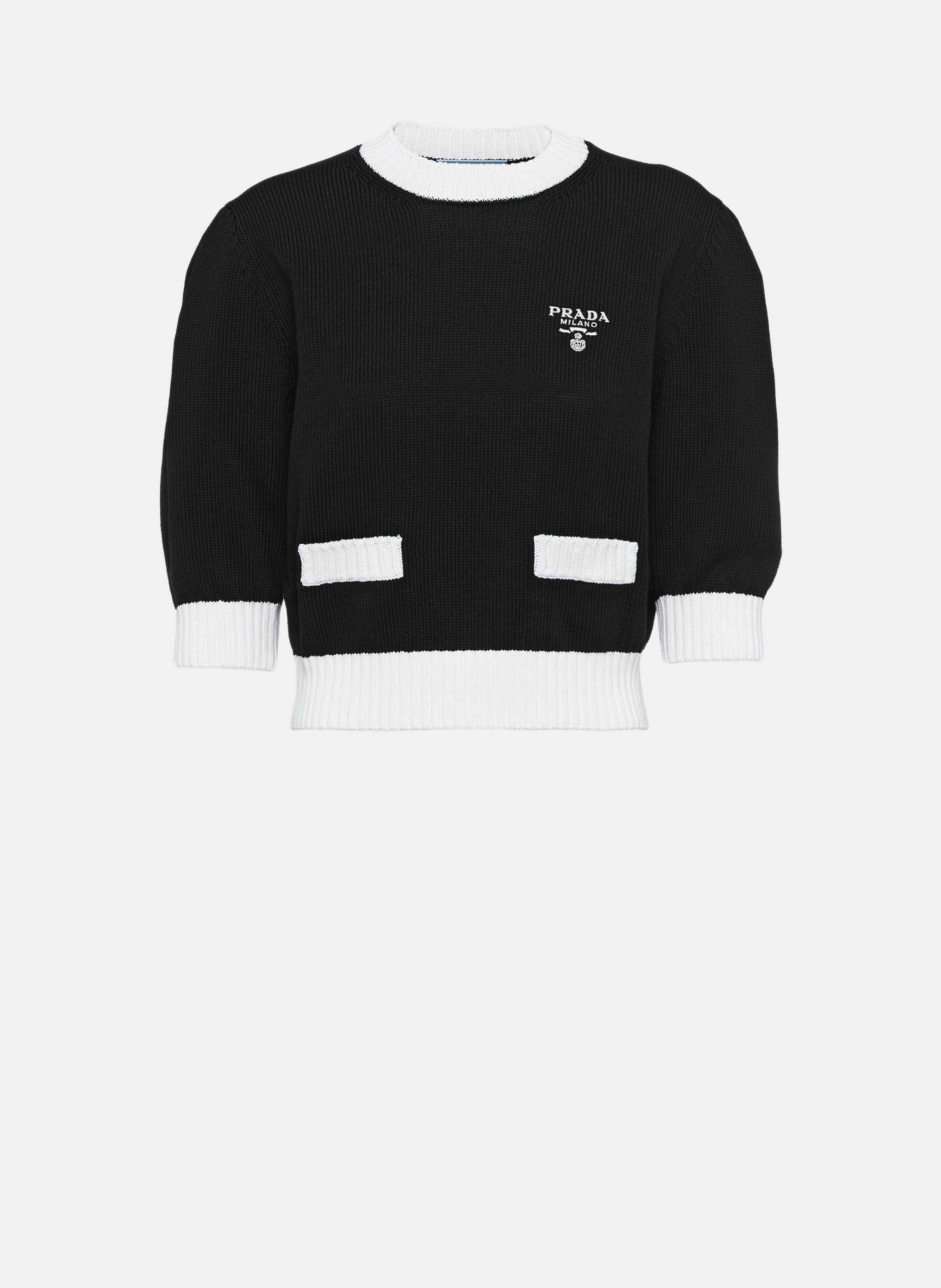 Pull à col rond en coton PRADA Noir