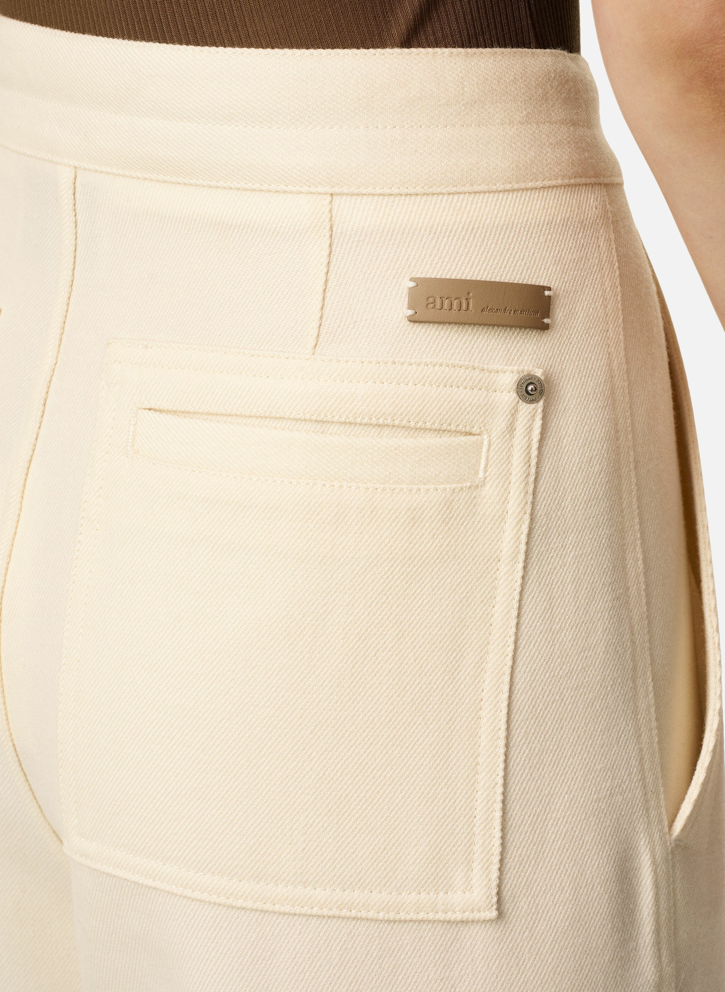 Pantalon zippé en laine AMI PARIS Blanc