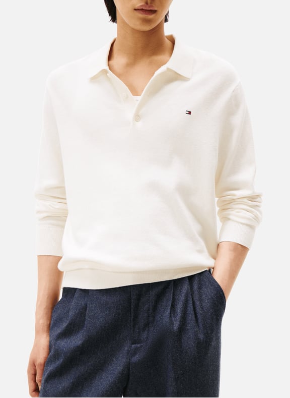 Solid long-sleeved polo in cotton and cashmere Beige by TOMMY HILFIGER TOMMY HILFIGER Solid long-sleeved polo in cotton and cashmere Beige