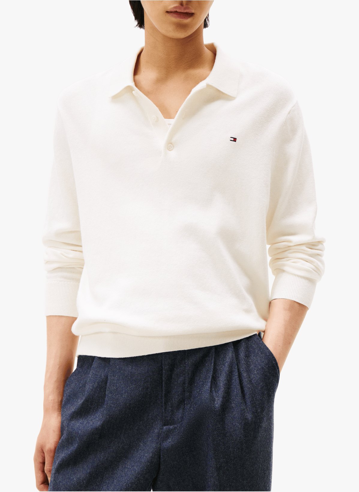 Polo uni Ă manches longues en coton et chachemire