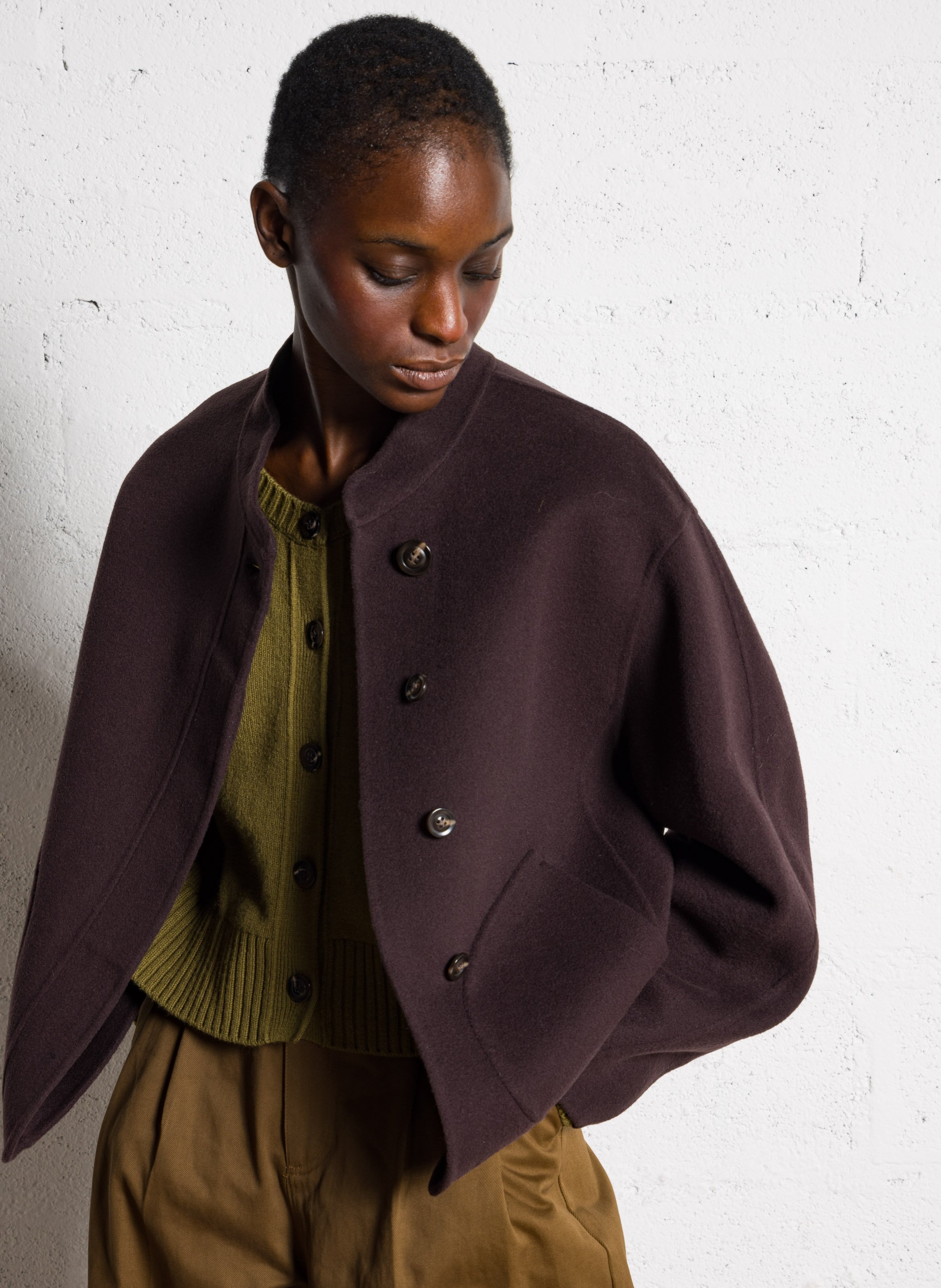 Manteau col rond en laine mélangée windsor SOEUR Violet