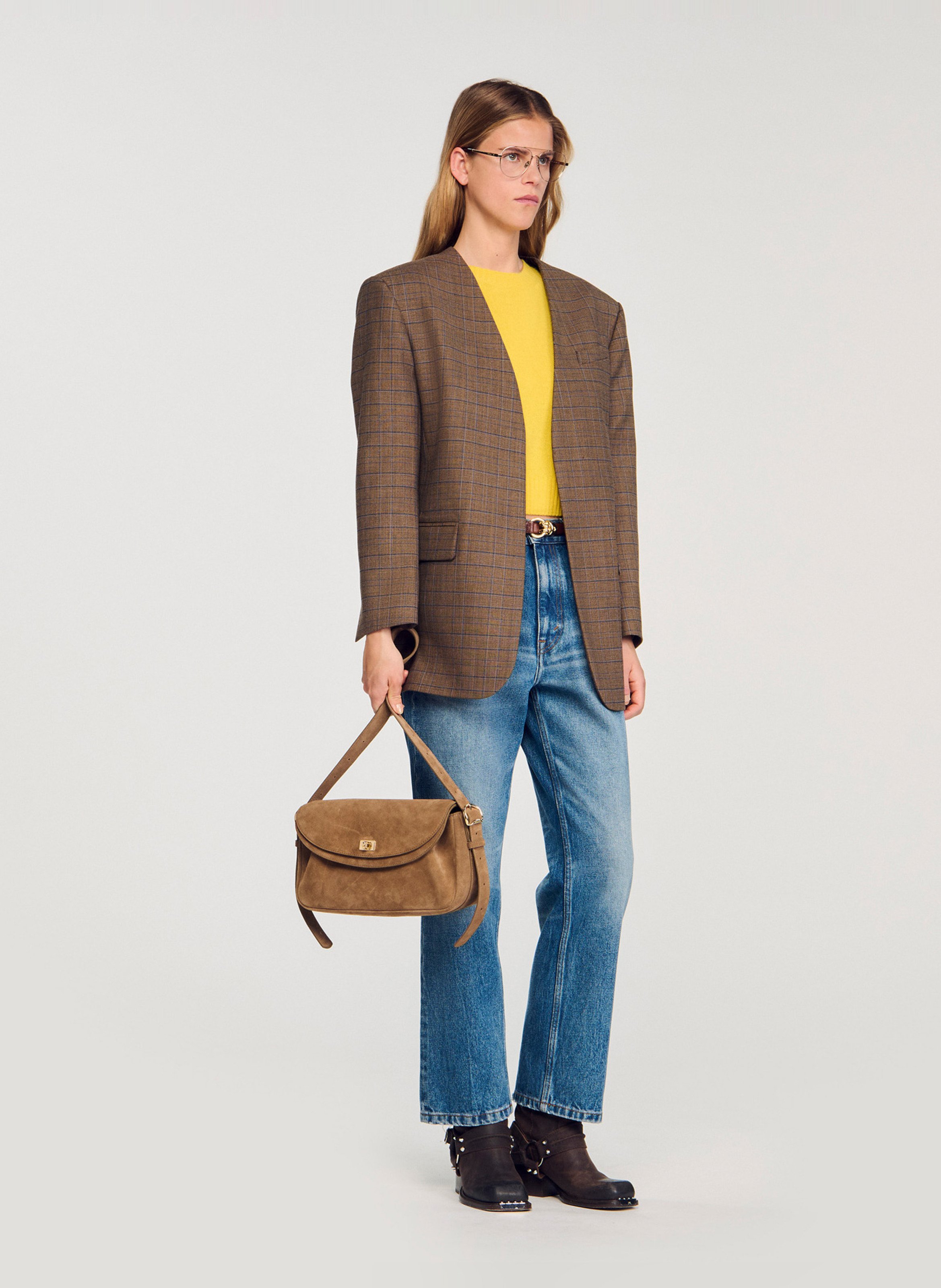 Sac en cuir velours SANDRO Beige