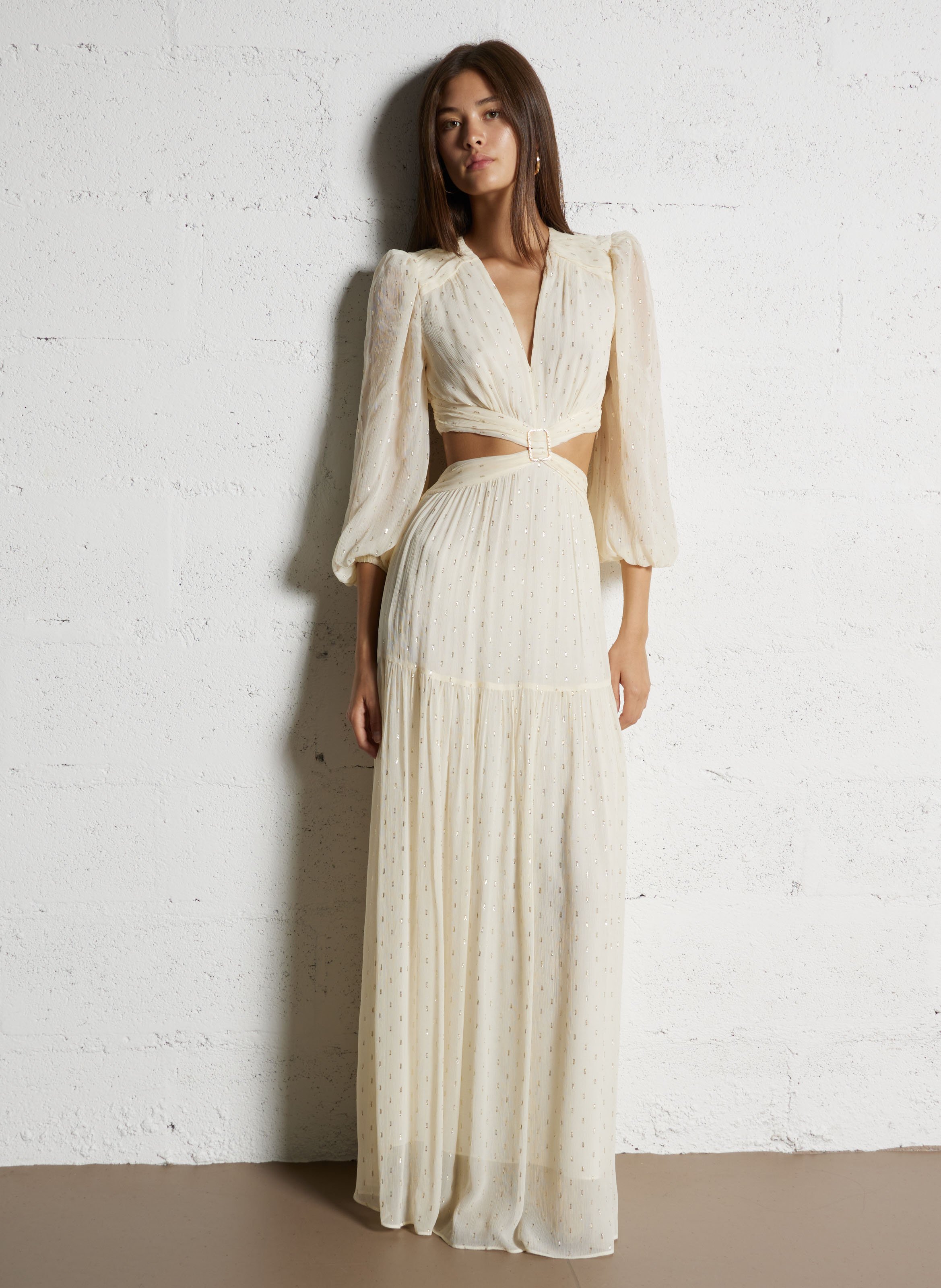 BA&SH Robe longue fluide avec ouvertures côtés marry Beige