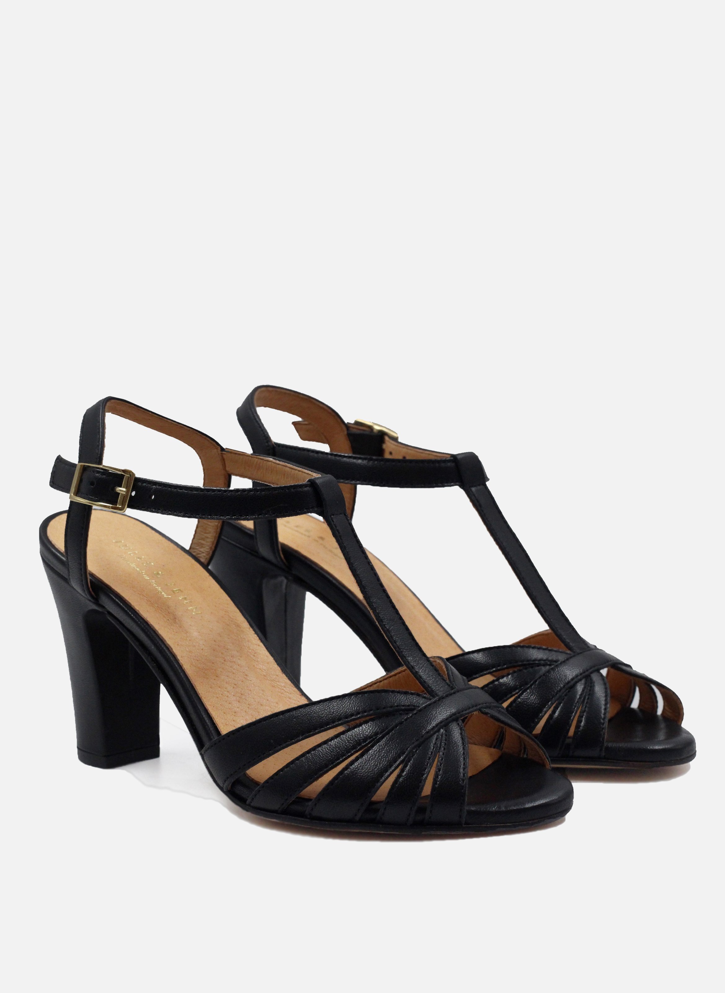 Sandales talon brides cuir lisse JULES & JENN Noir