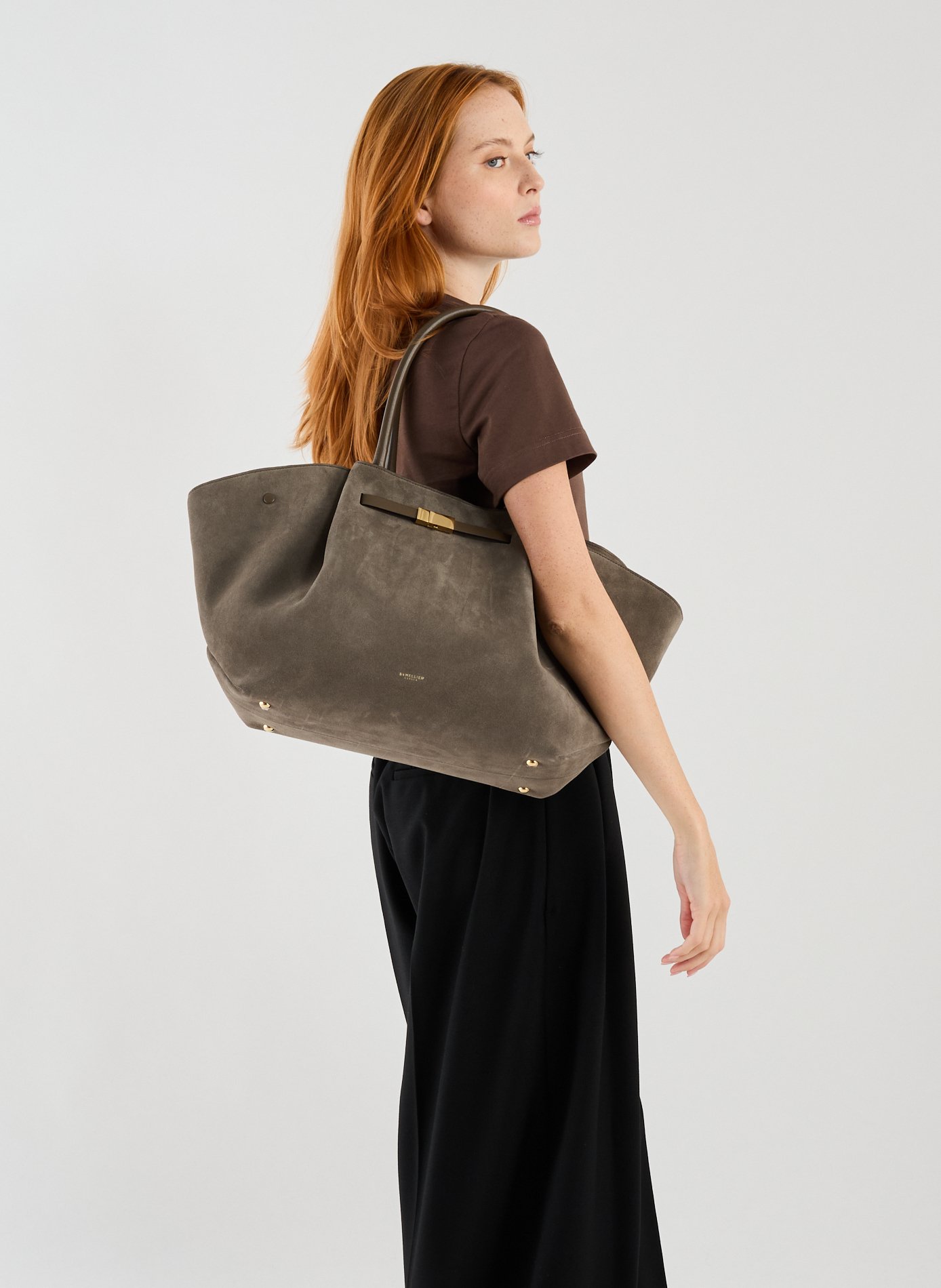New York grained leather handbag DEMELLIER LONDON Grey
