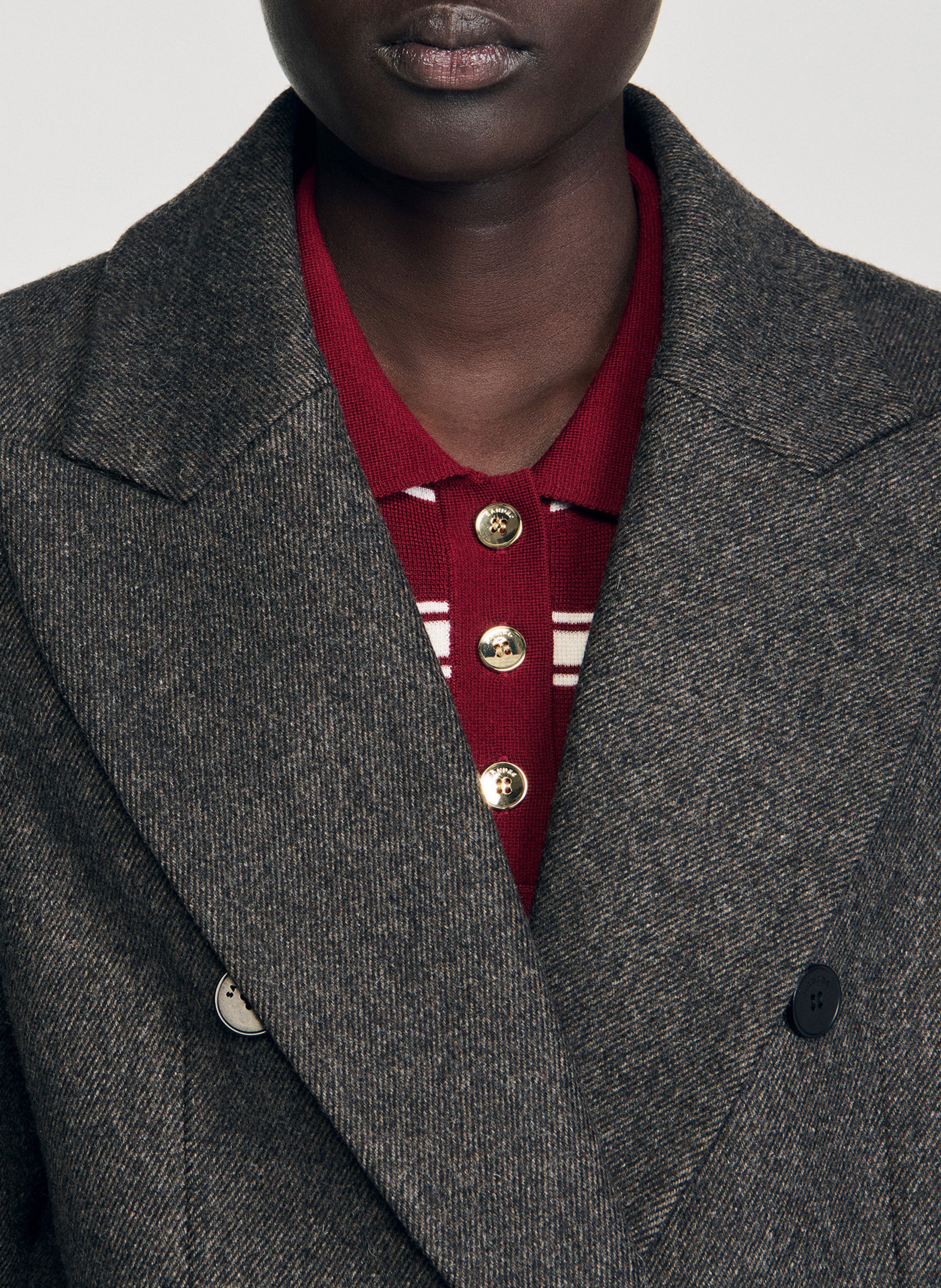 Manteau col tailleur en laine mélangée SANDRO Gris