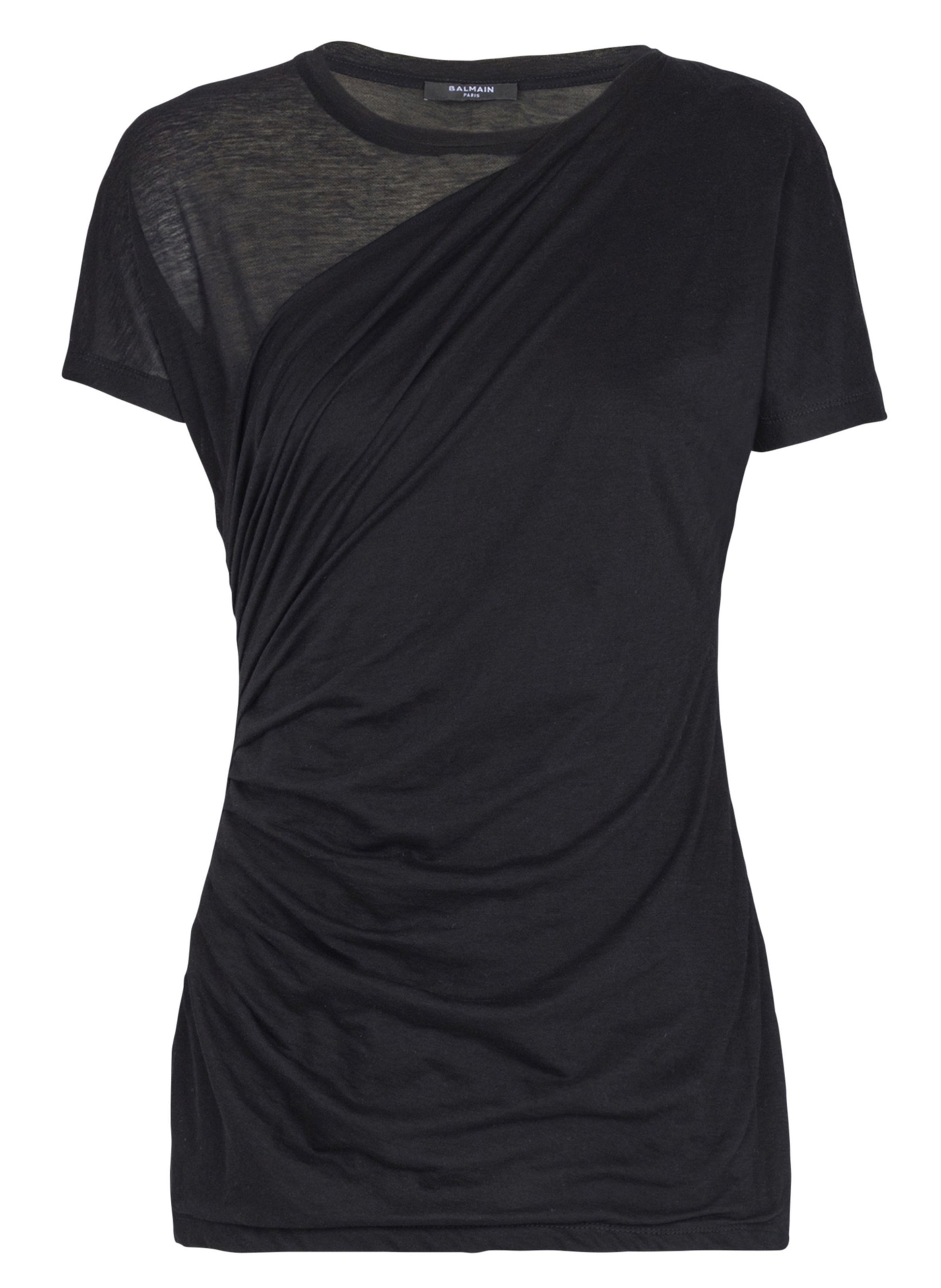 T-shirt à manches courtes drapé BALMAIN Noir