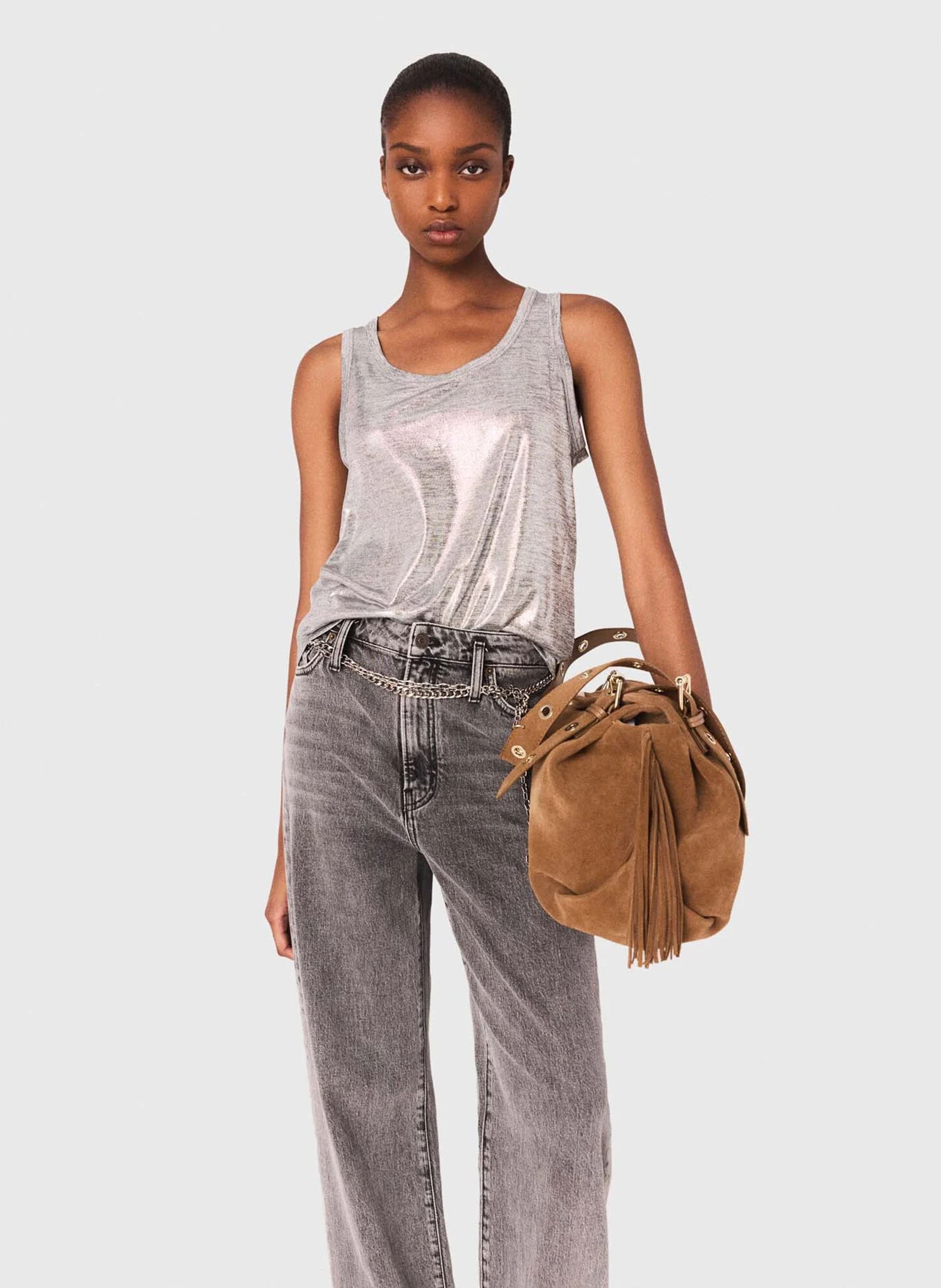 Débardeur droit en maille lamée MAJE Argent