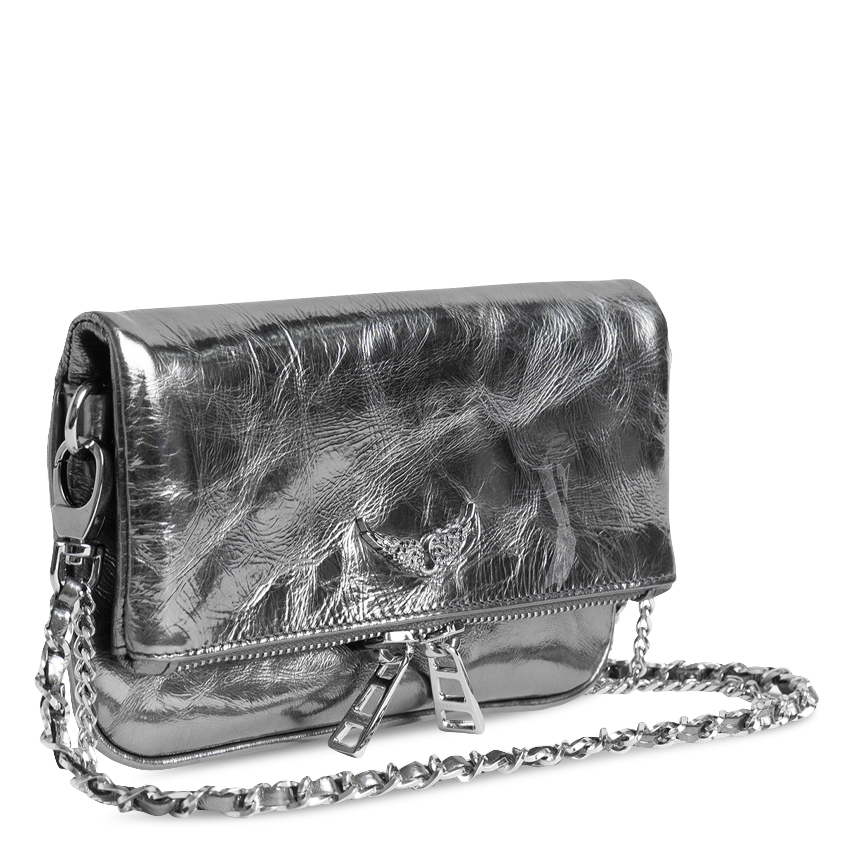 Pochette en cuir métalissé rock nano ZADIG&VOLTAIRE Gris