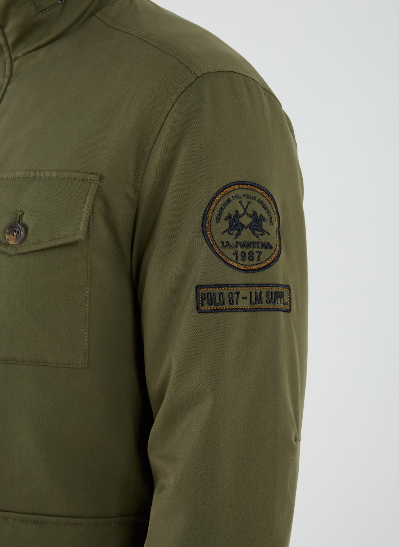 Straight embroidered jacket in mixed cotton LA MARTINA Khaki