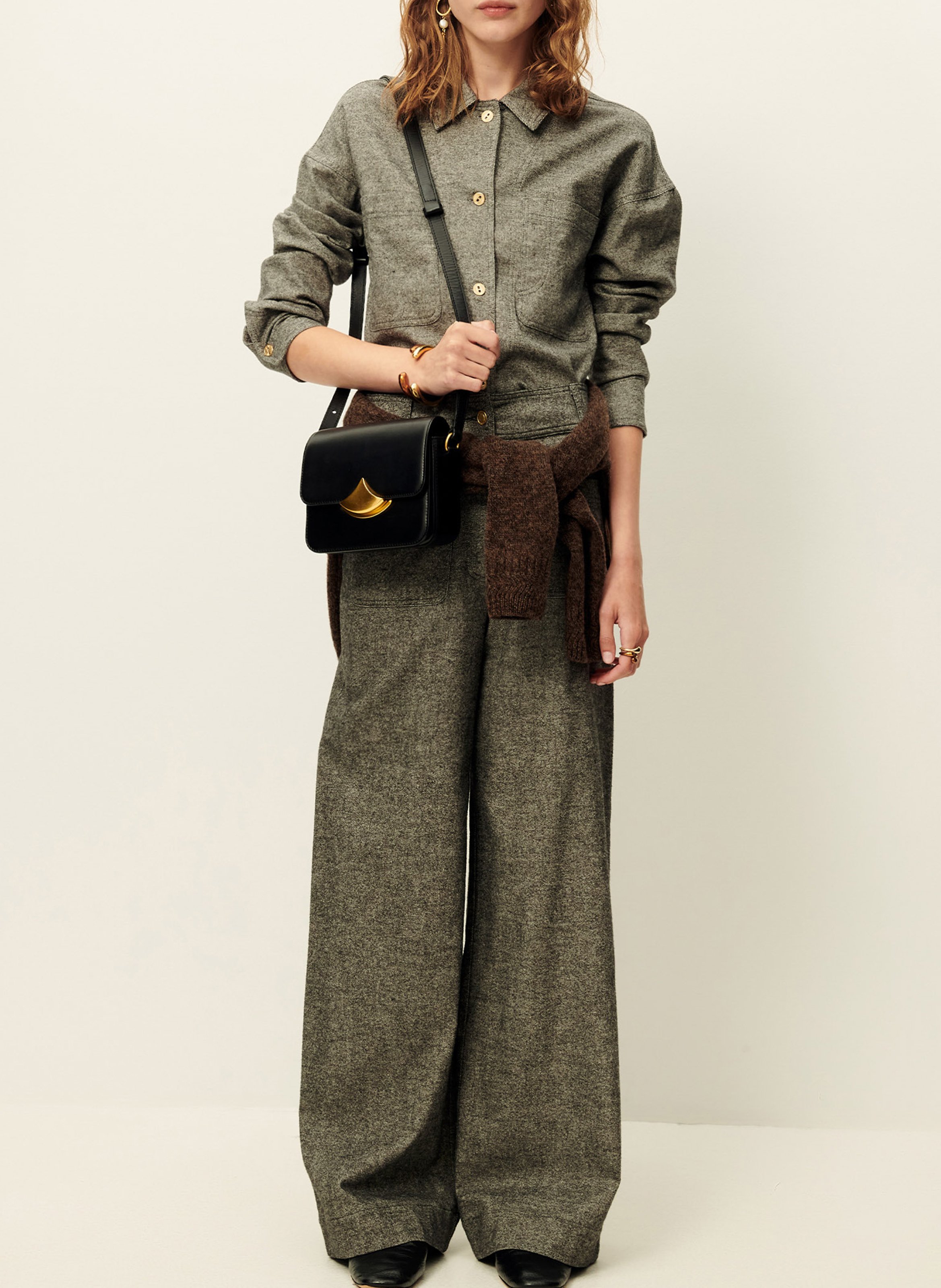 Pantalon évasé taille haute effet chambray manhatti SESSUN Gris