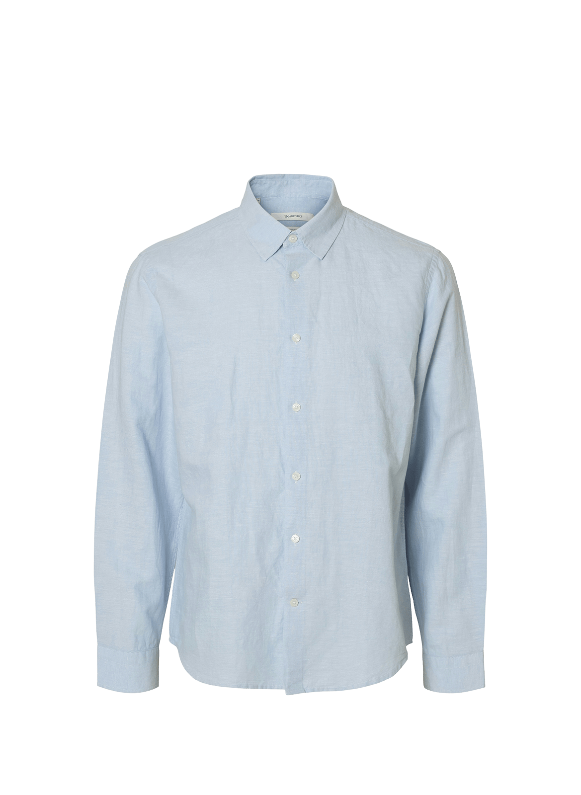 Solid shirt with a button-down collar in linen and cotton SELECTED Blue