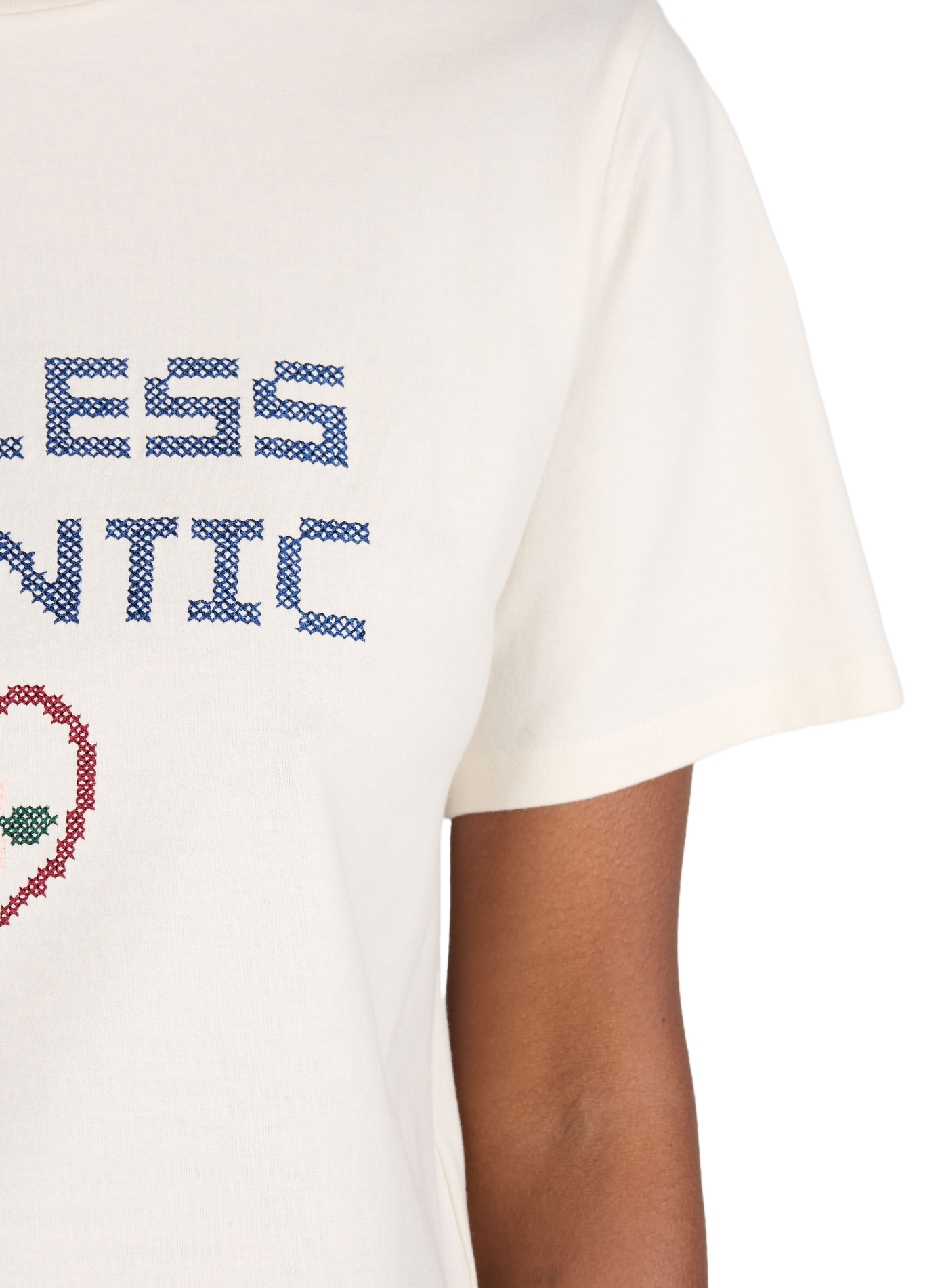 Embroidered round neck cotton T-shirt WEEK END Beige