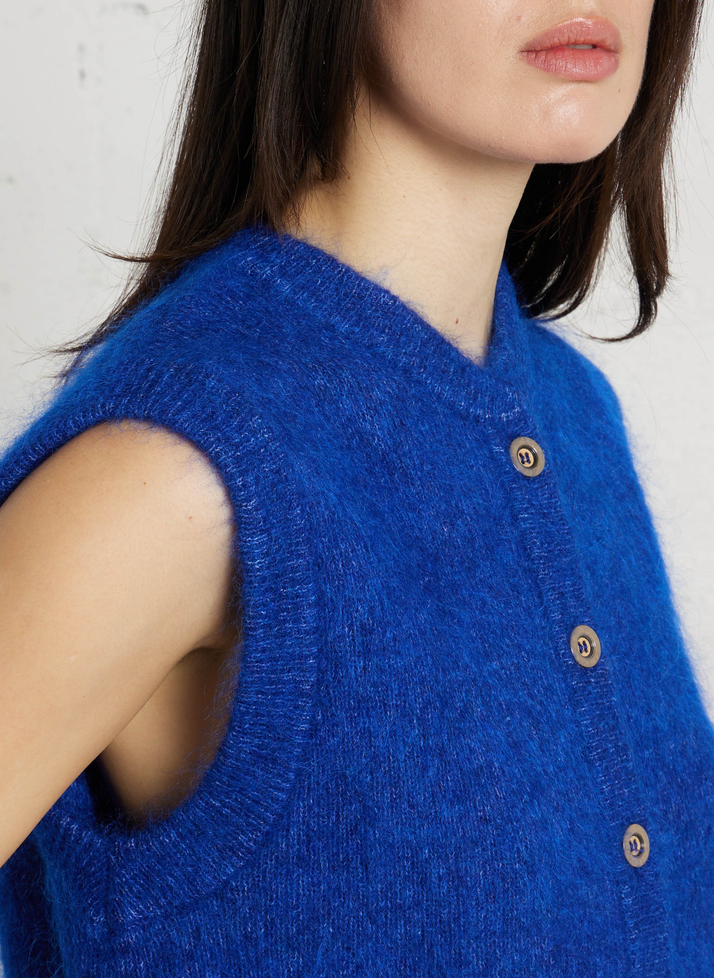 Gilet sans manches ample col rond en mohair mélangé Loulou MAISON 123 Bleu