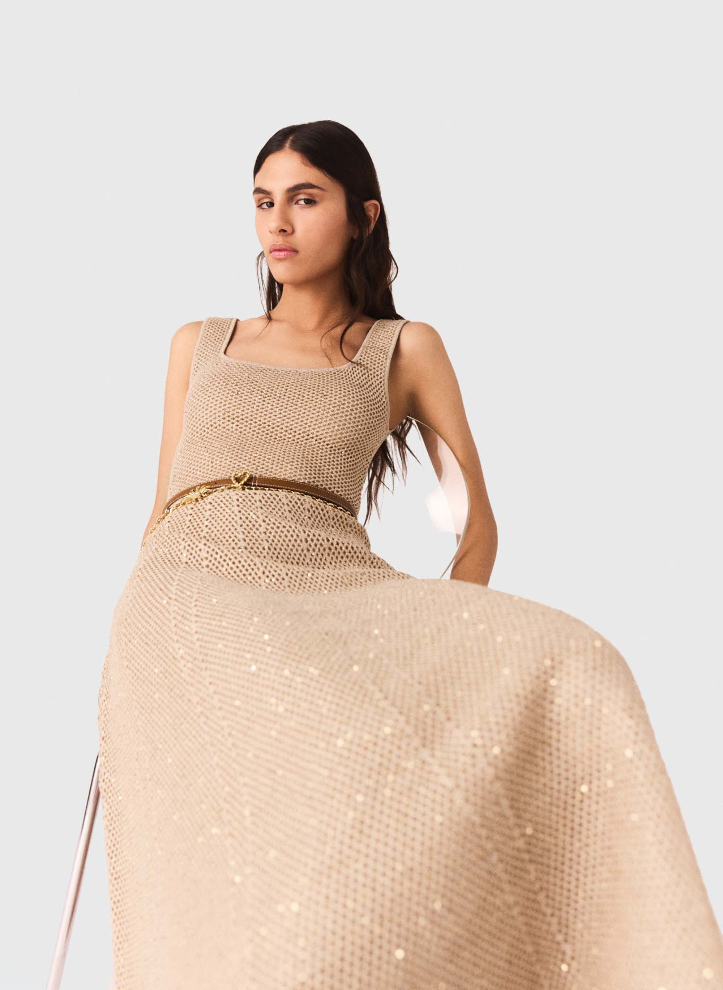 Robe midi ajourée MAJE Beige