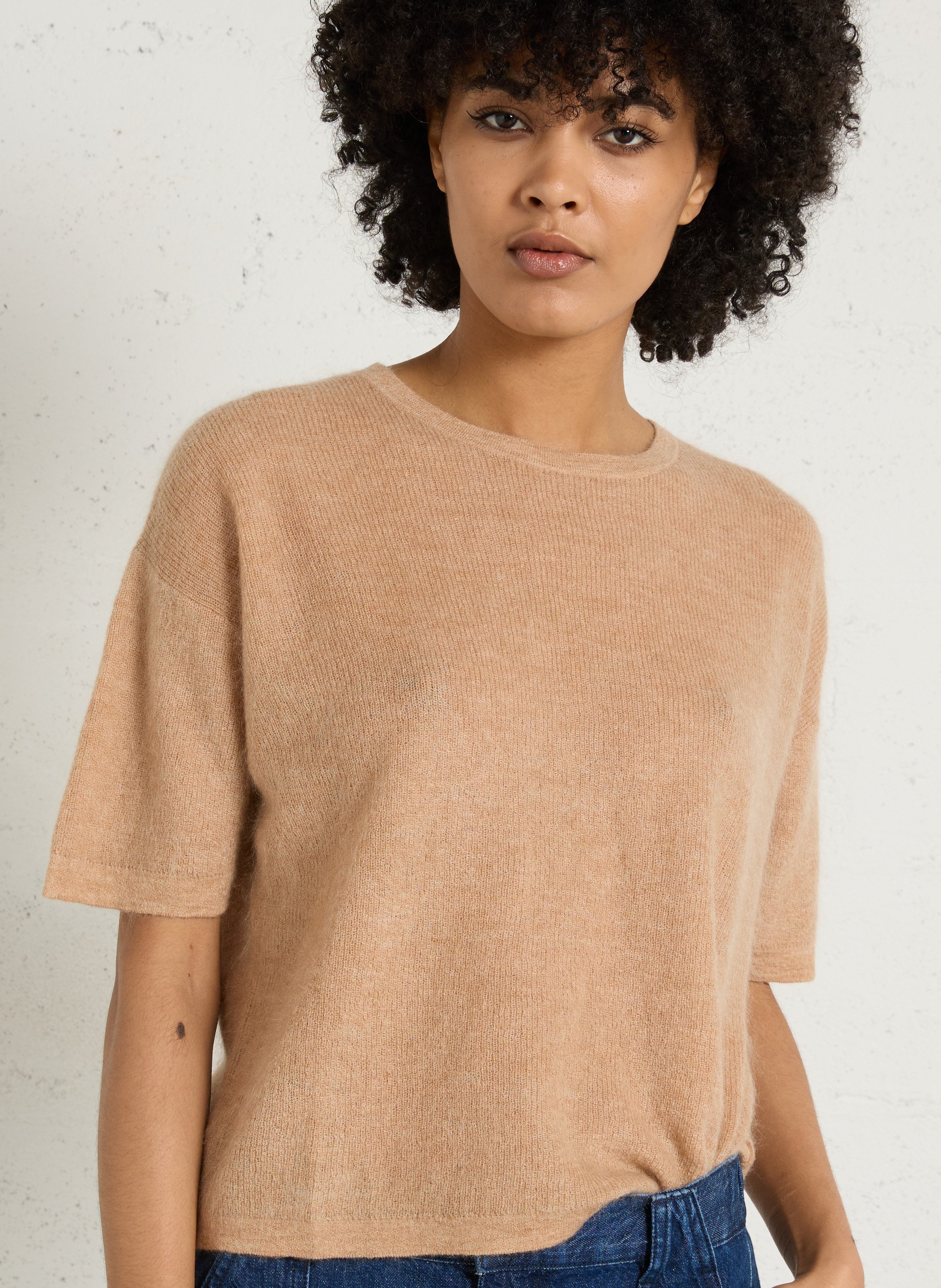 Pull col rond en mohair mélangé paolo bis MAISON 123 Beige