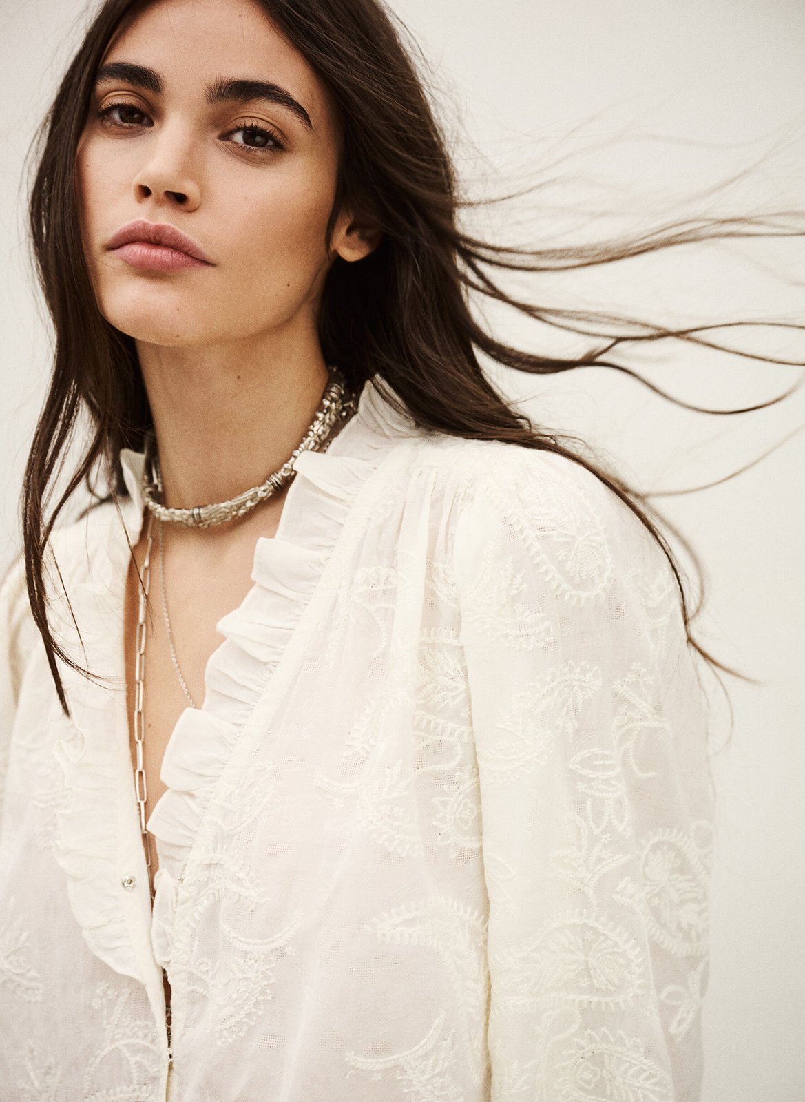 Blouse brodée col v petty BA&SH Beige