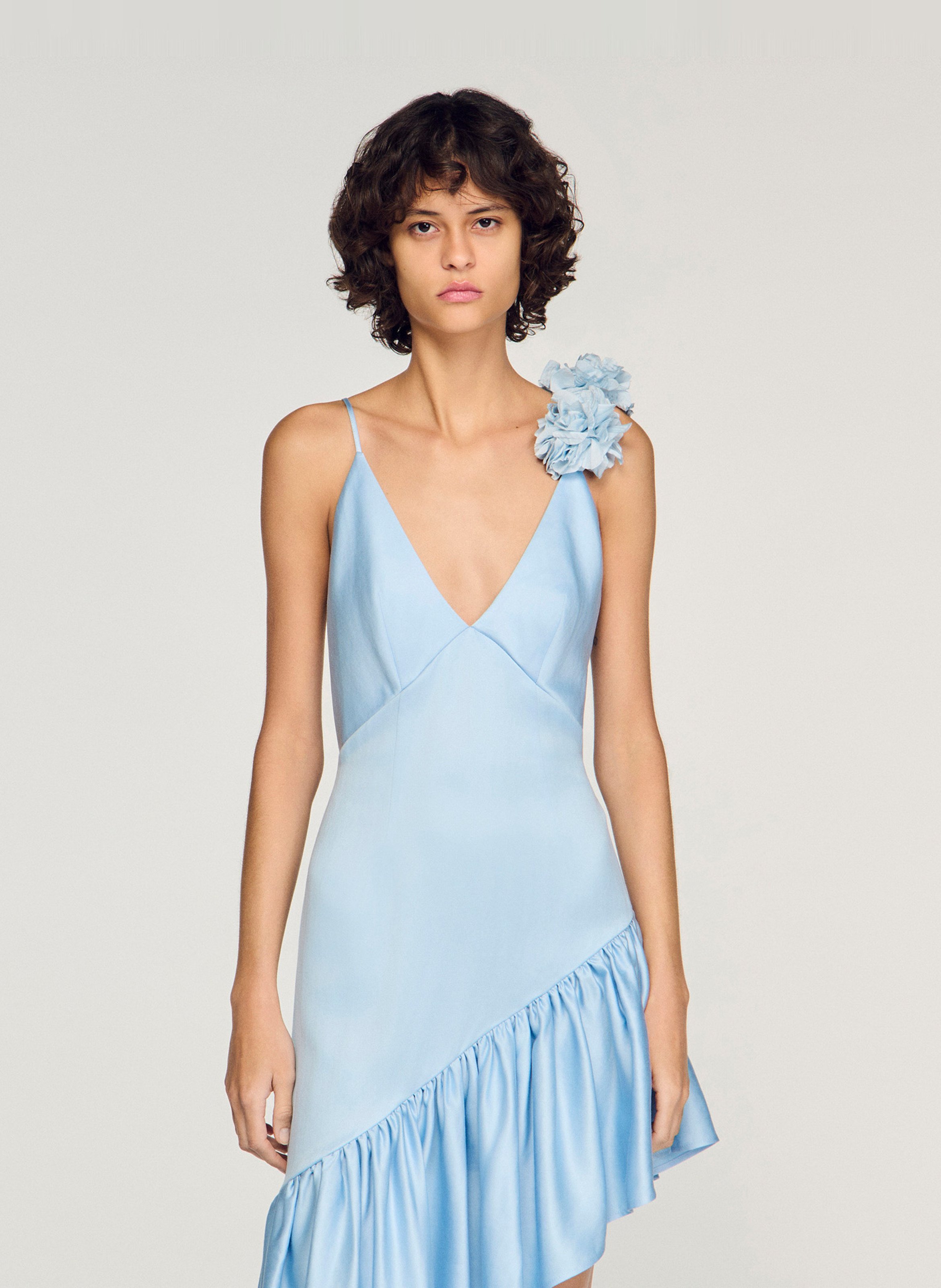 Robe asymétrique satinée SANDRO Bleu