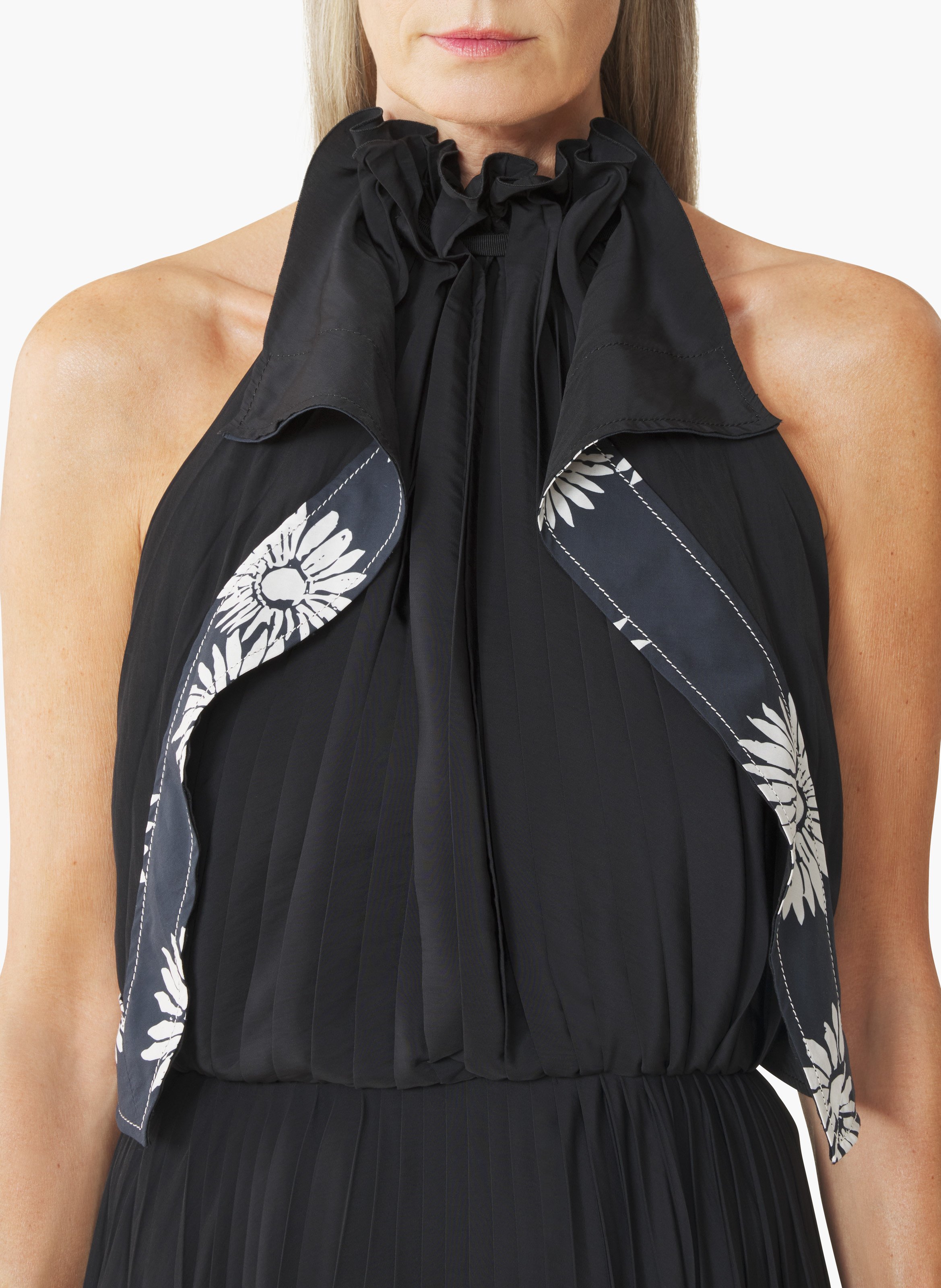 Robe plissée en charmeuse et coton imprimé LANVIN Noir