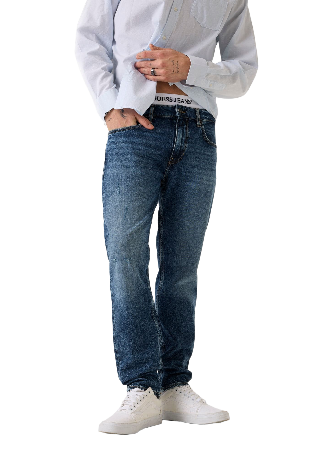 Slightly faded denim jeans in a cotton blend GUESS Blue