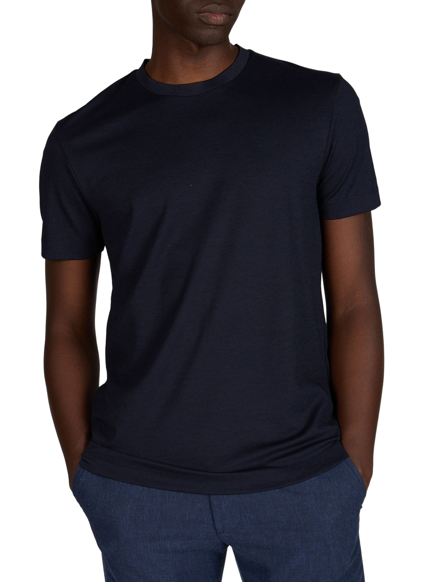 T-shirt with round ribbed neckline in blended cotton STRELLSON Blue