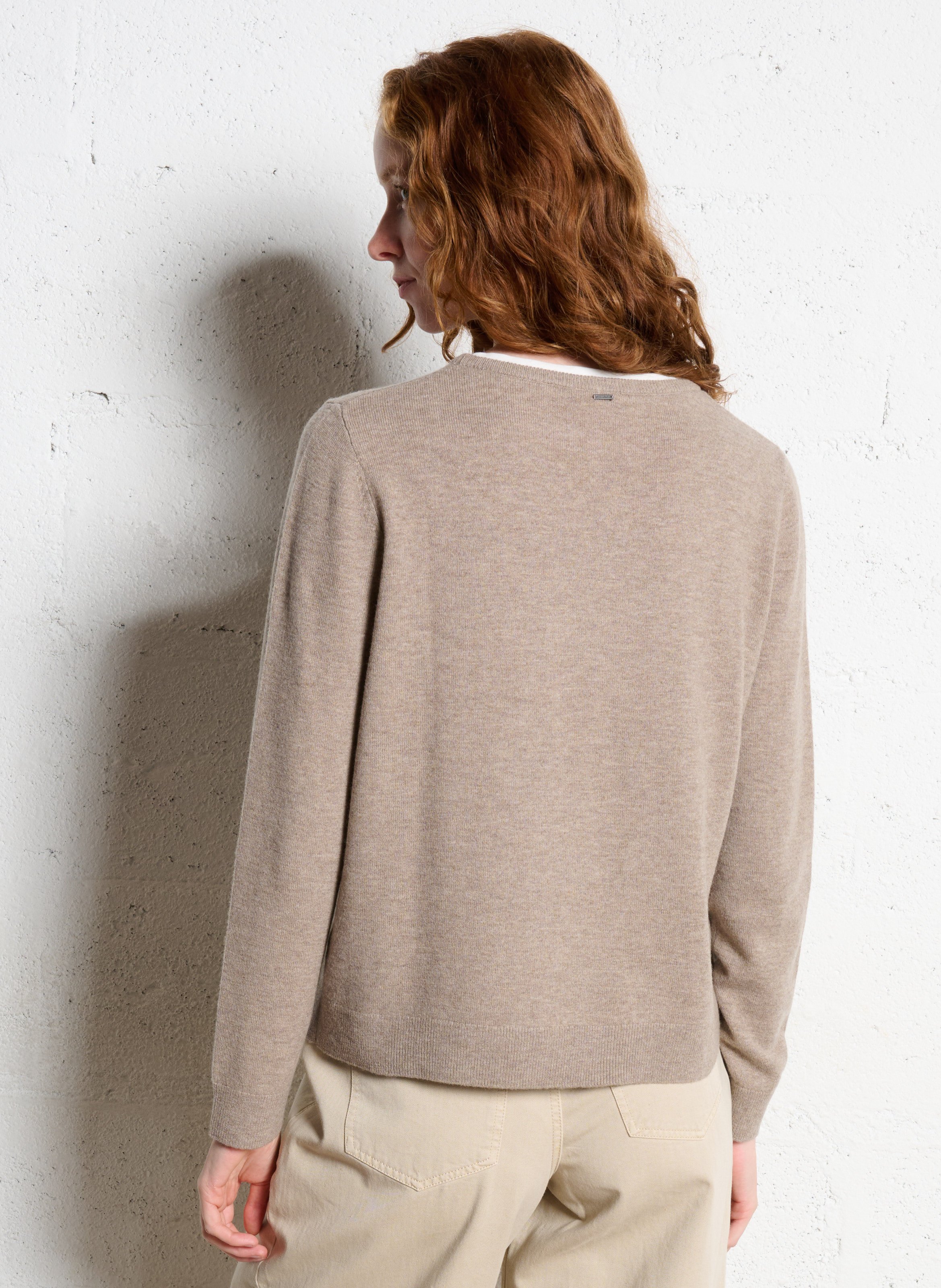 Pull droit col rond en coton IKKS Beige