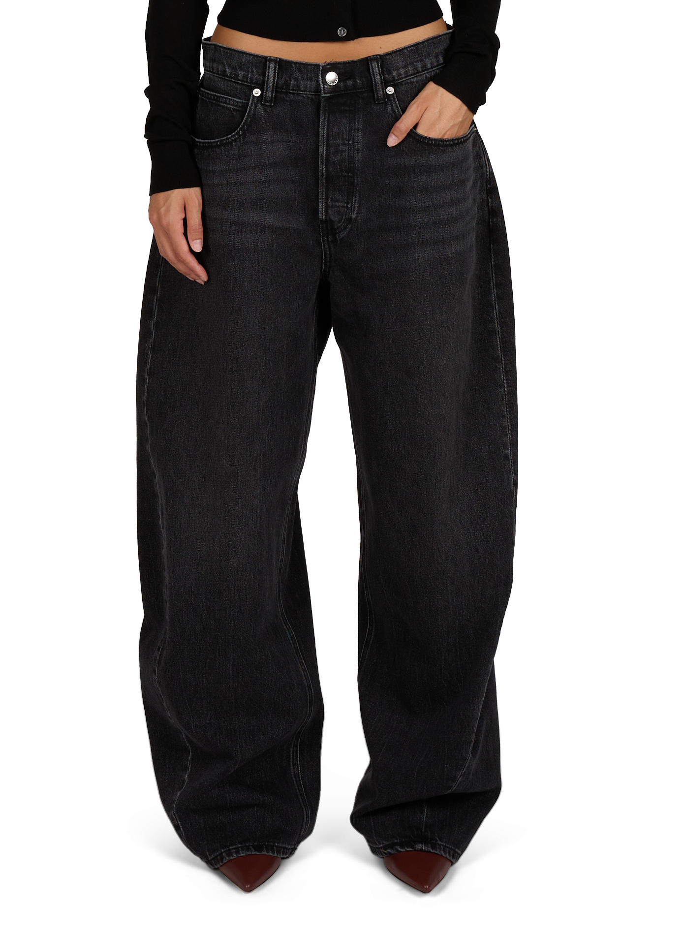 Weit geschnittene Jeans mit Kristallverzierungen aus Baumwolle ALEXANDER WANG Grau