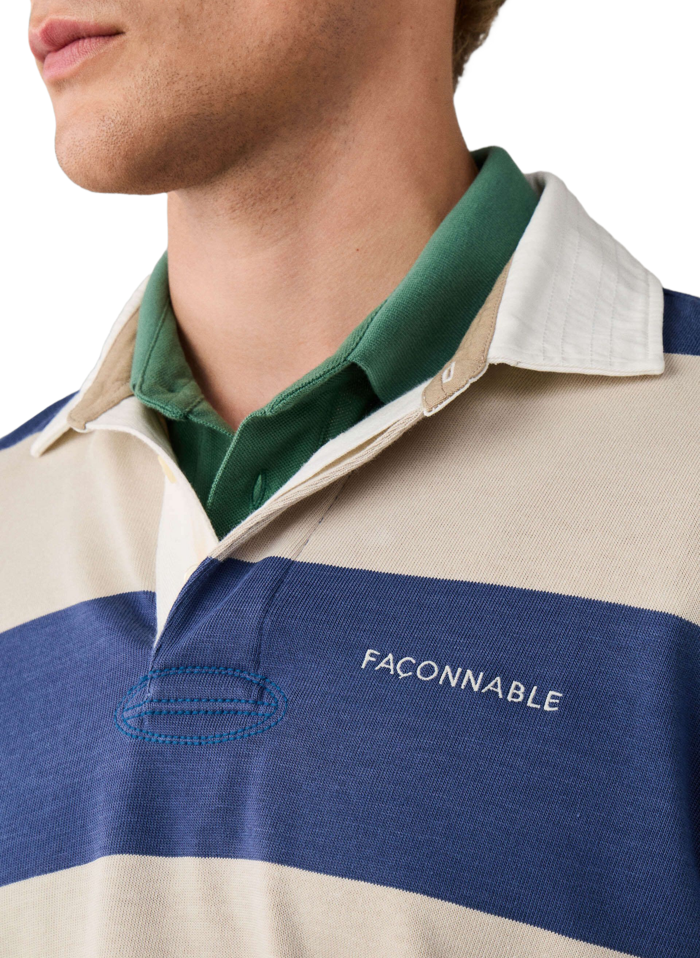 Recht gestreepte polo met lange mouwen van katoen. FACONNABLE Beige