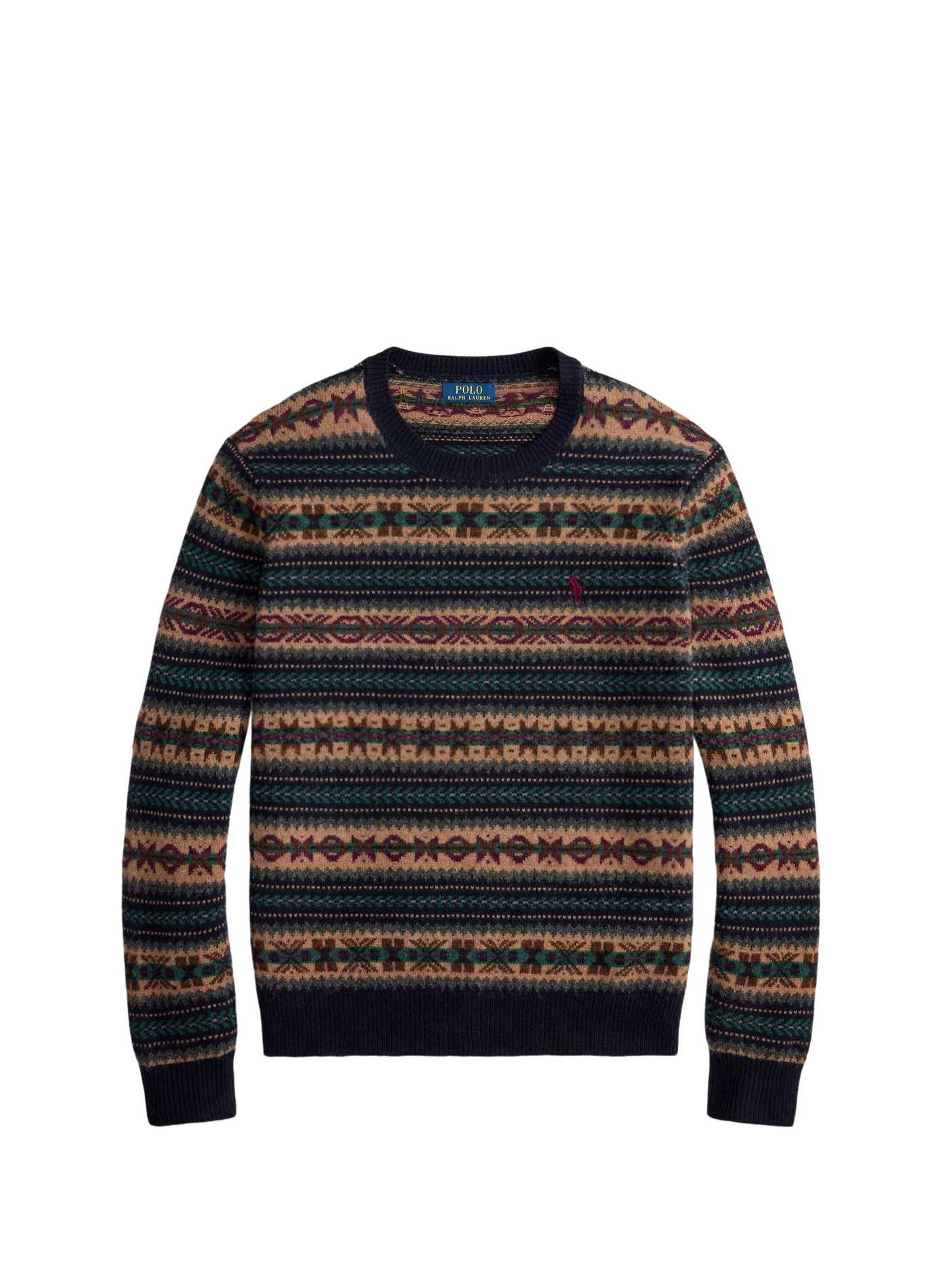 Pull droit col rond imprimé en laine POLO RALPH LAUREN Bleu