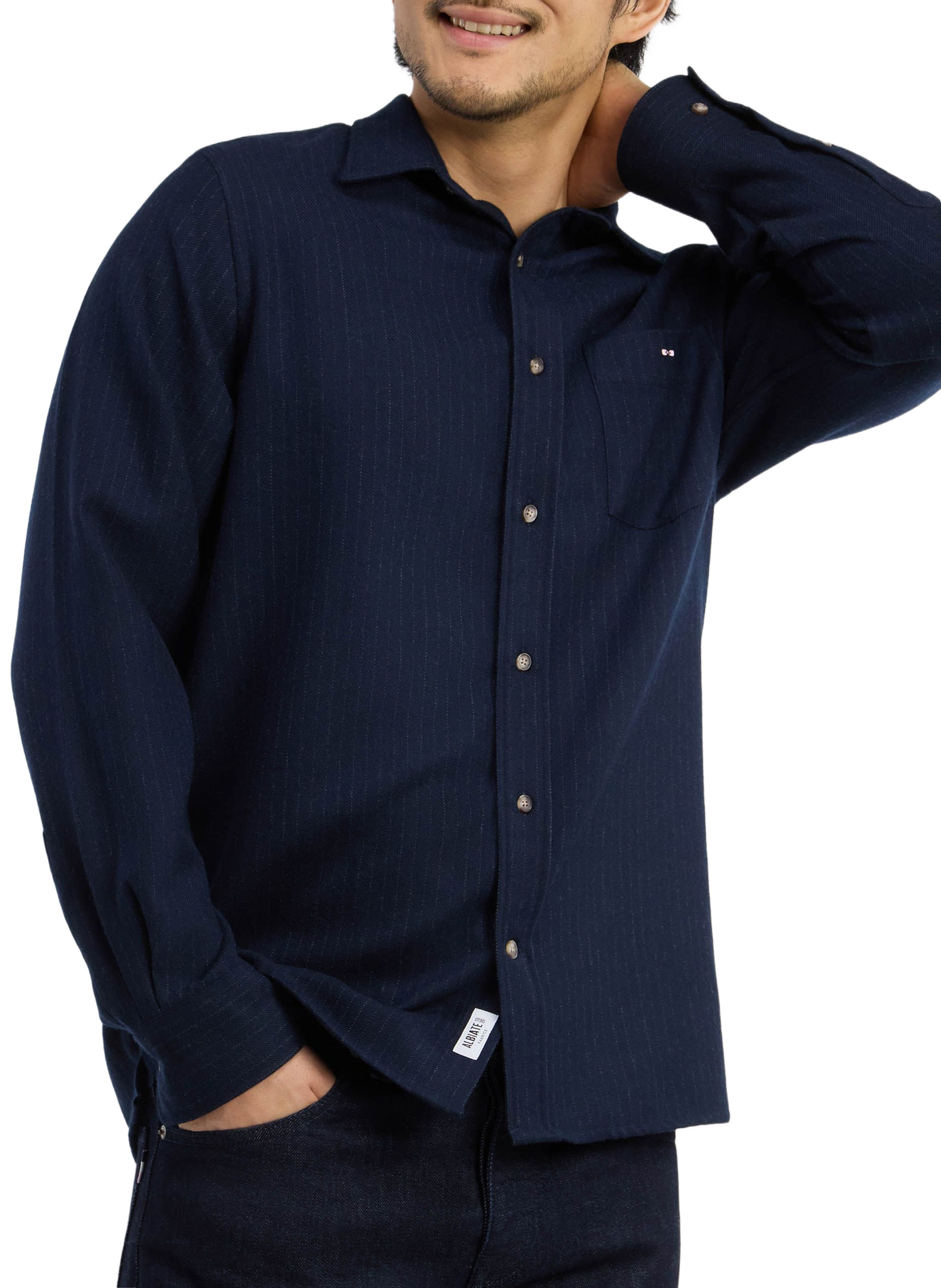 Straight classic collar shirt in striped cotton EDEN PARK Blue