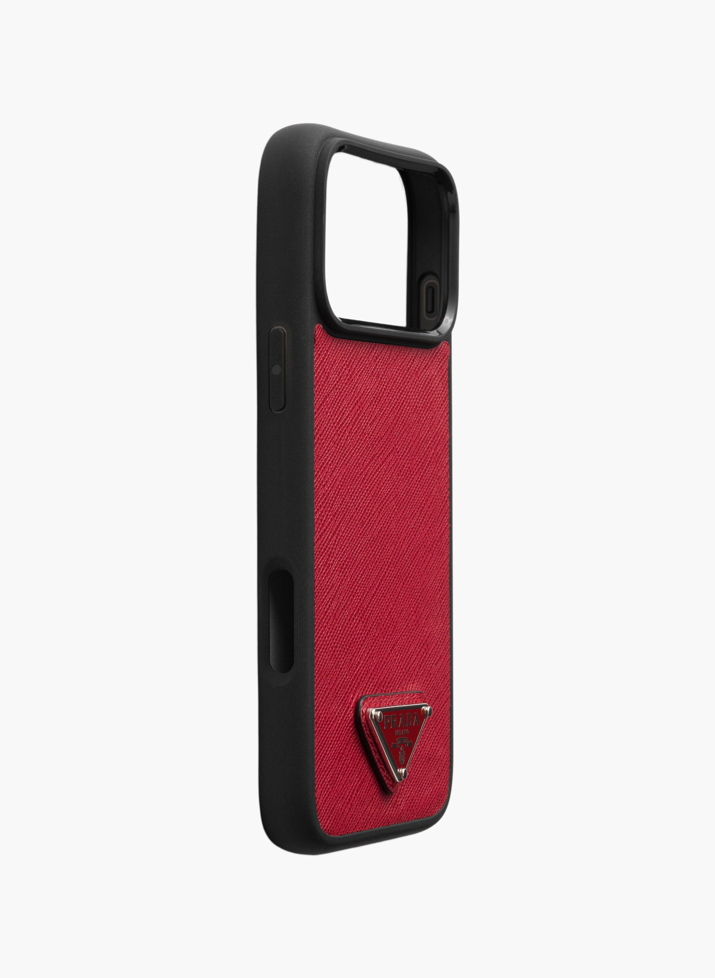 Coque pour iphone 17 pro max en cuir saffiano PRADA Rouge