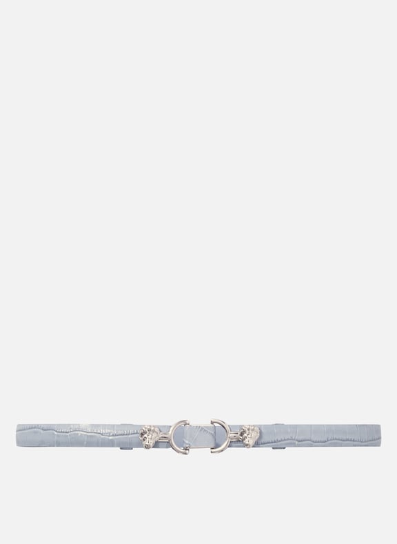 Ceinture fine en cuir embossé croco Bleu by MAJE MAJE Ceinture fine en cuir embossé croco Bleu
