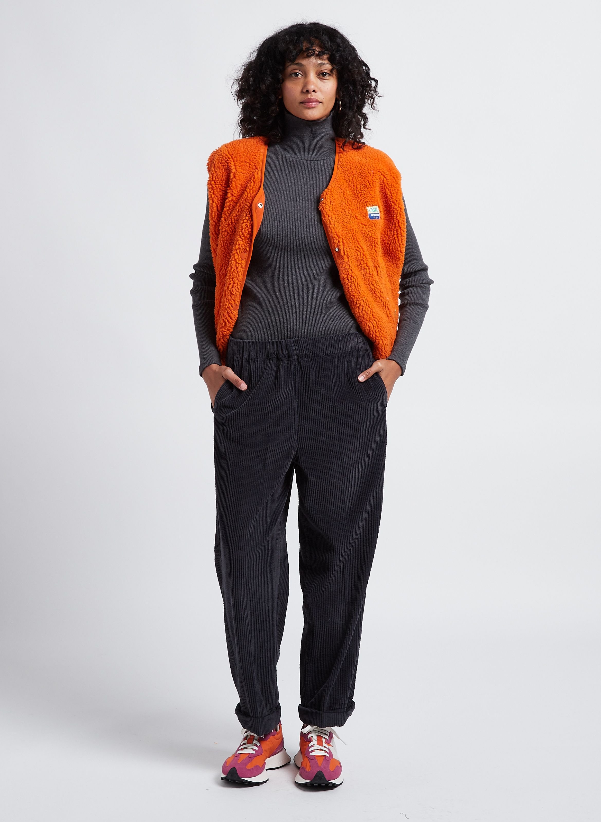 Pantalon large taille haute en velours côtelé padow AMERICAN VINTAGE Noir