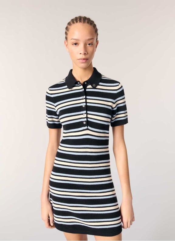 Robe courte en coton mélangé rayé Bleu by MAJE MAJE Robe courte en coton mélangé rayé Bleu