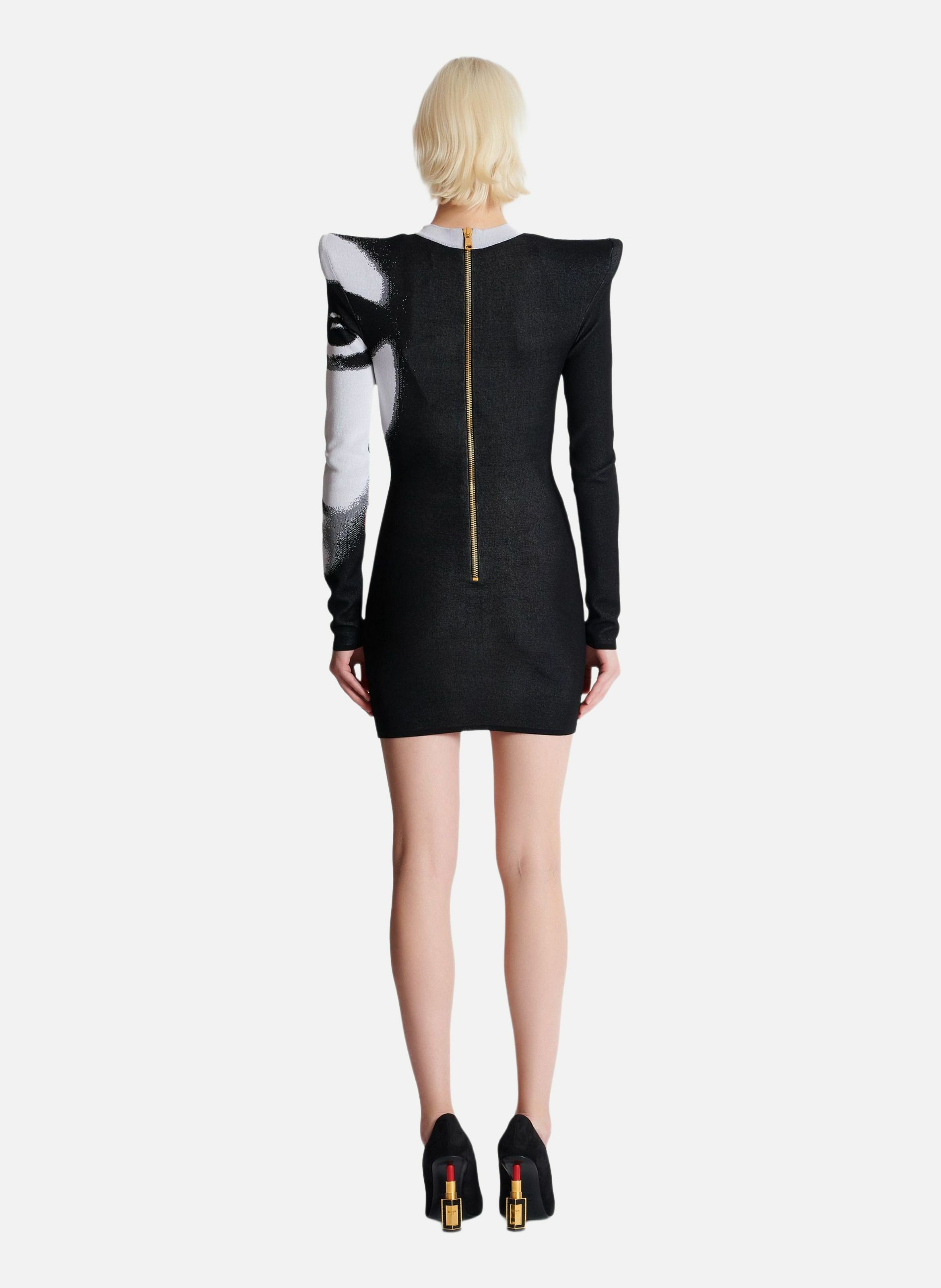 Robe en maille jacquard motif face BALMAIN Blanc