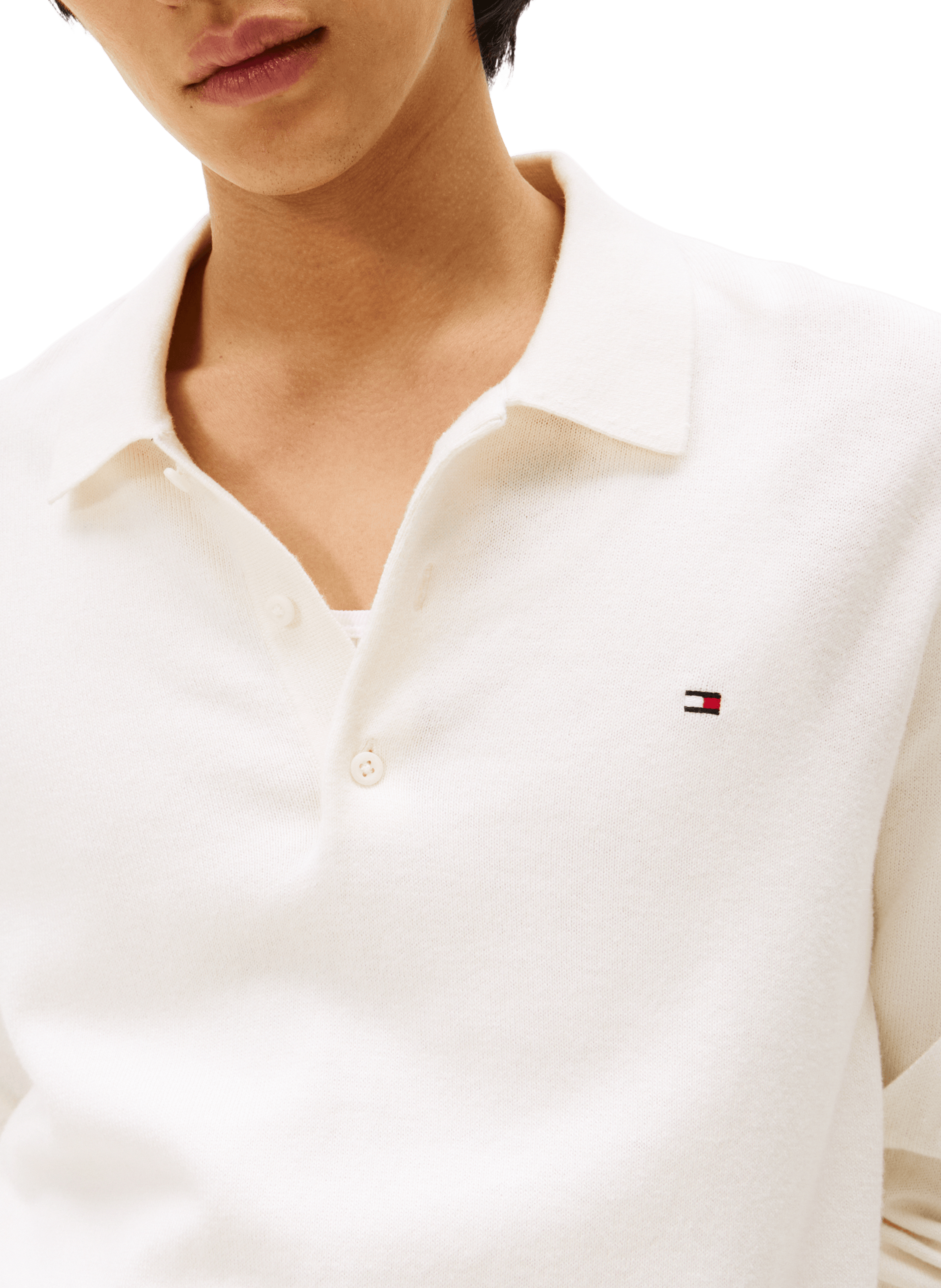 Solid long-sleeved polo in cotton and cashmere TOMMY HILFIGER Beige