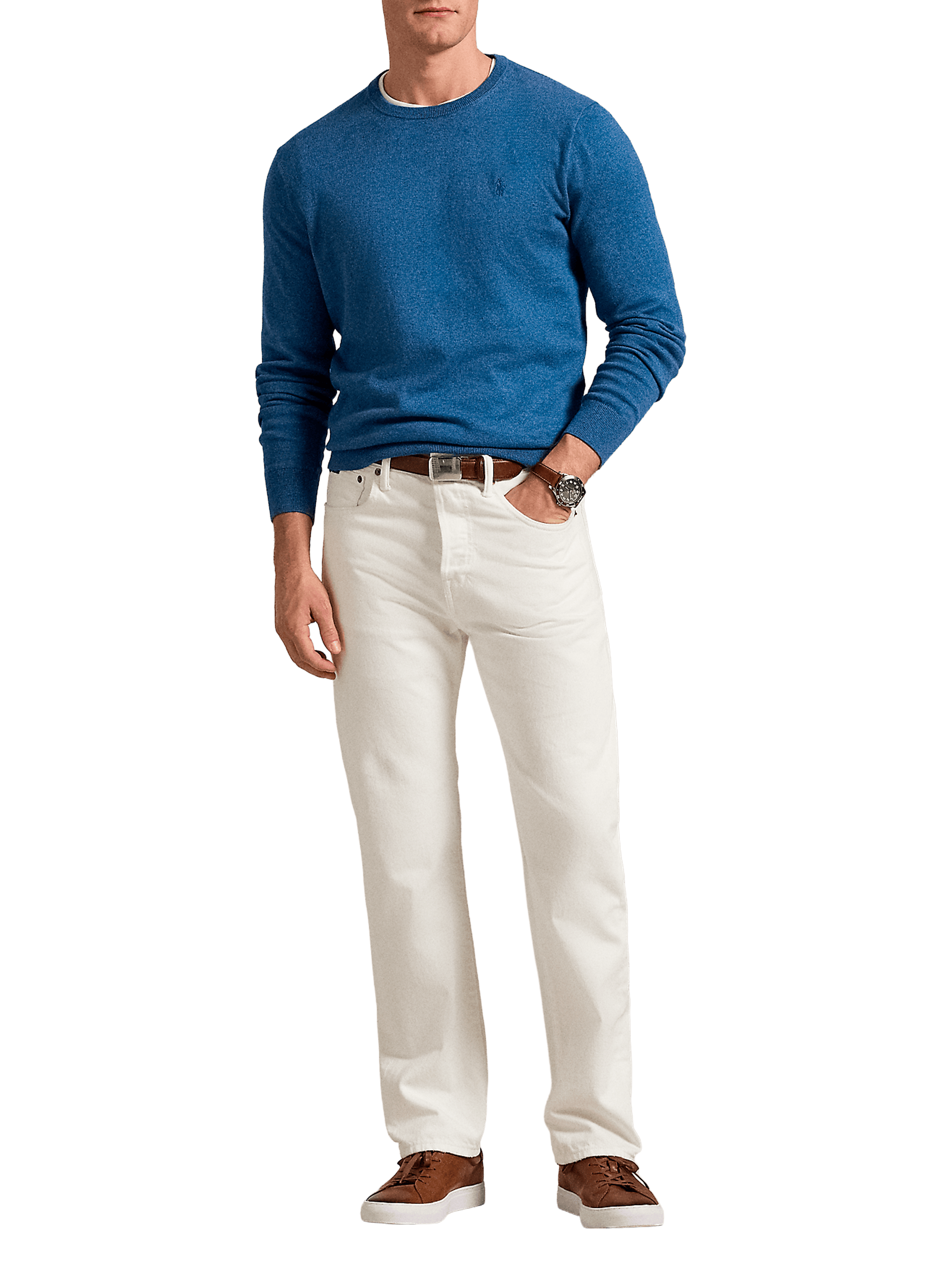 Straight embroidered sweater in cotton and cashmere blend POLO RALPH LAUREN Blue