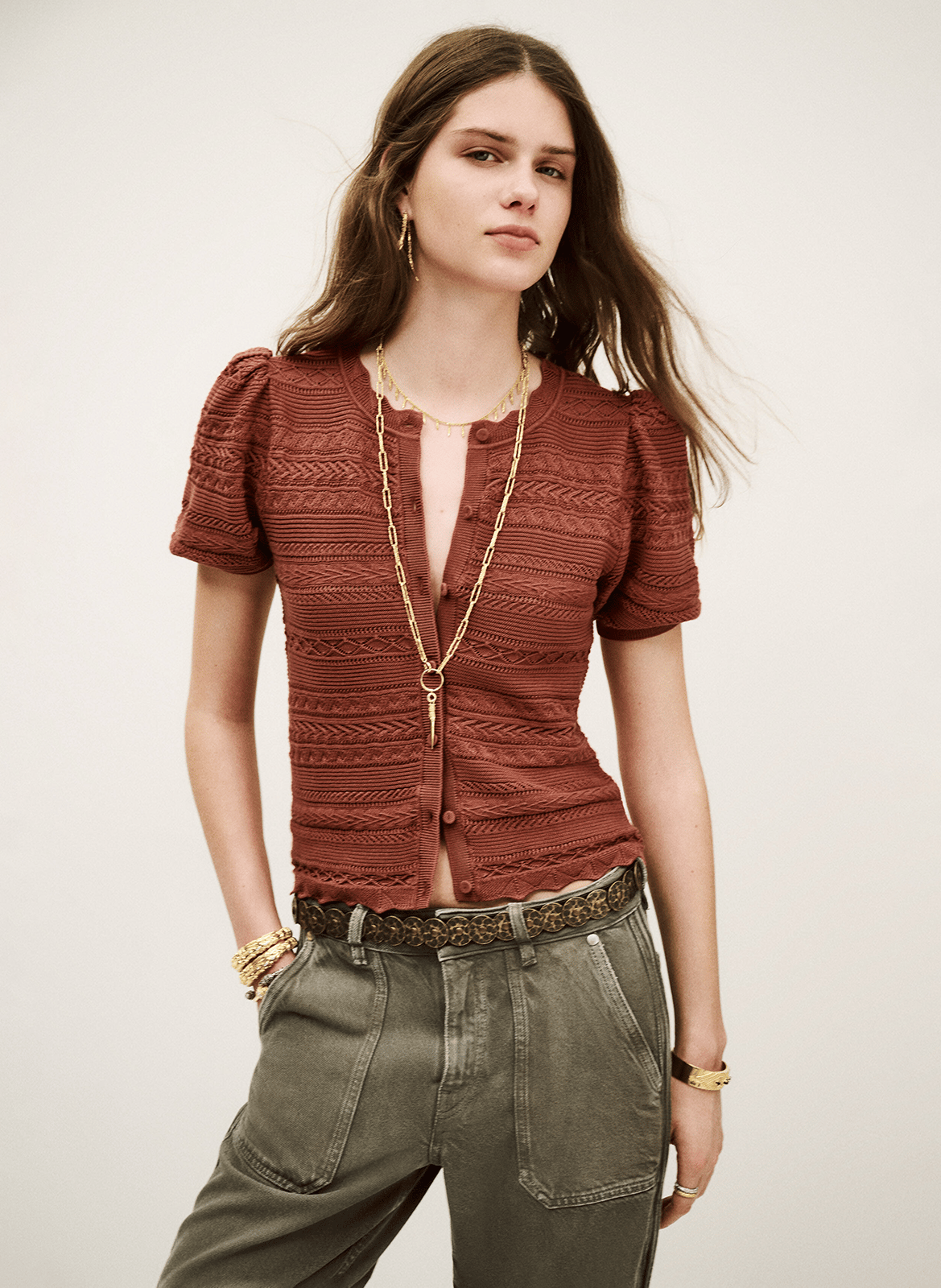 Pull col rond en coton mélangé vinat BA&SH Marron