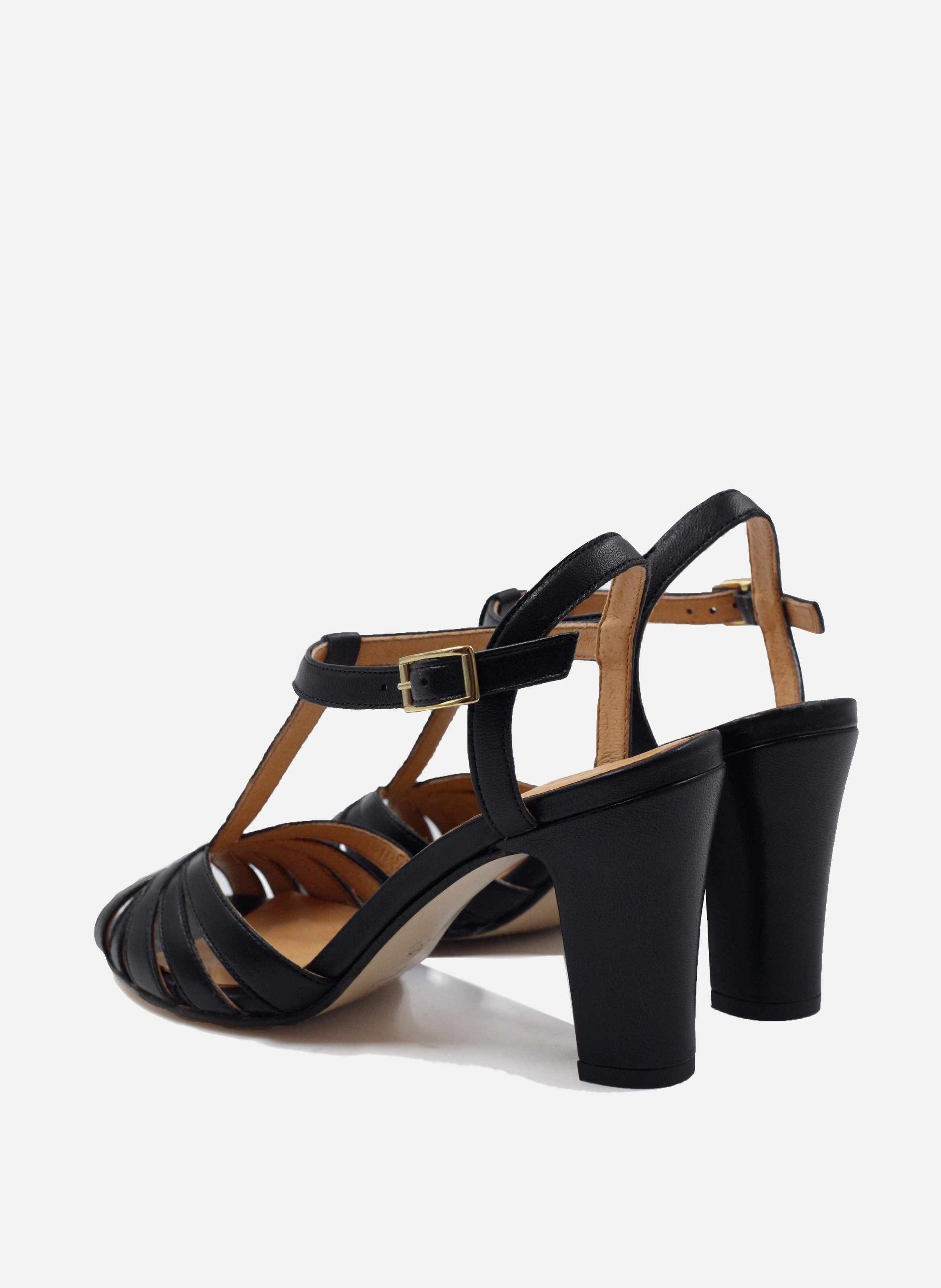 Sandales talon brides cuir lisse JULES & JENN Noir