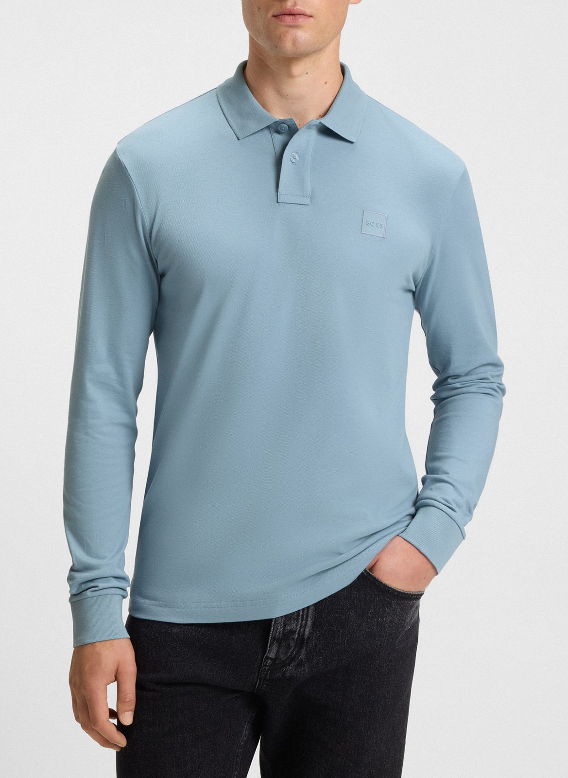 Polo à manches longues regular-fit en coton mélangé BOSS Bleu