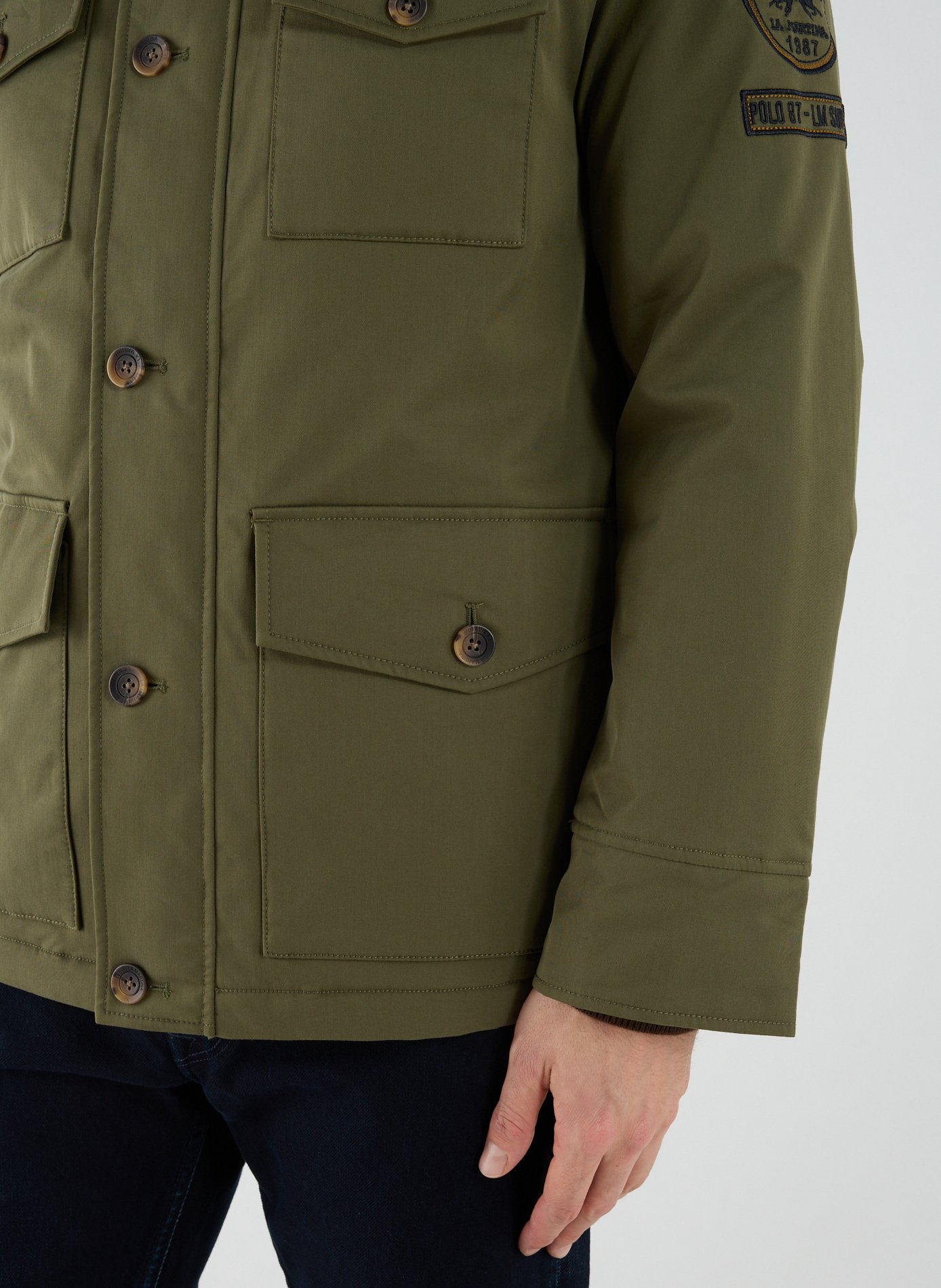 Straight embroidered jacket in mixed cotton LA MARTINA Khaki