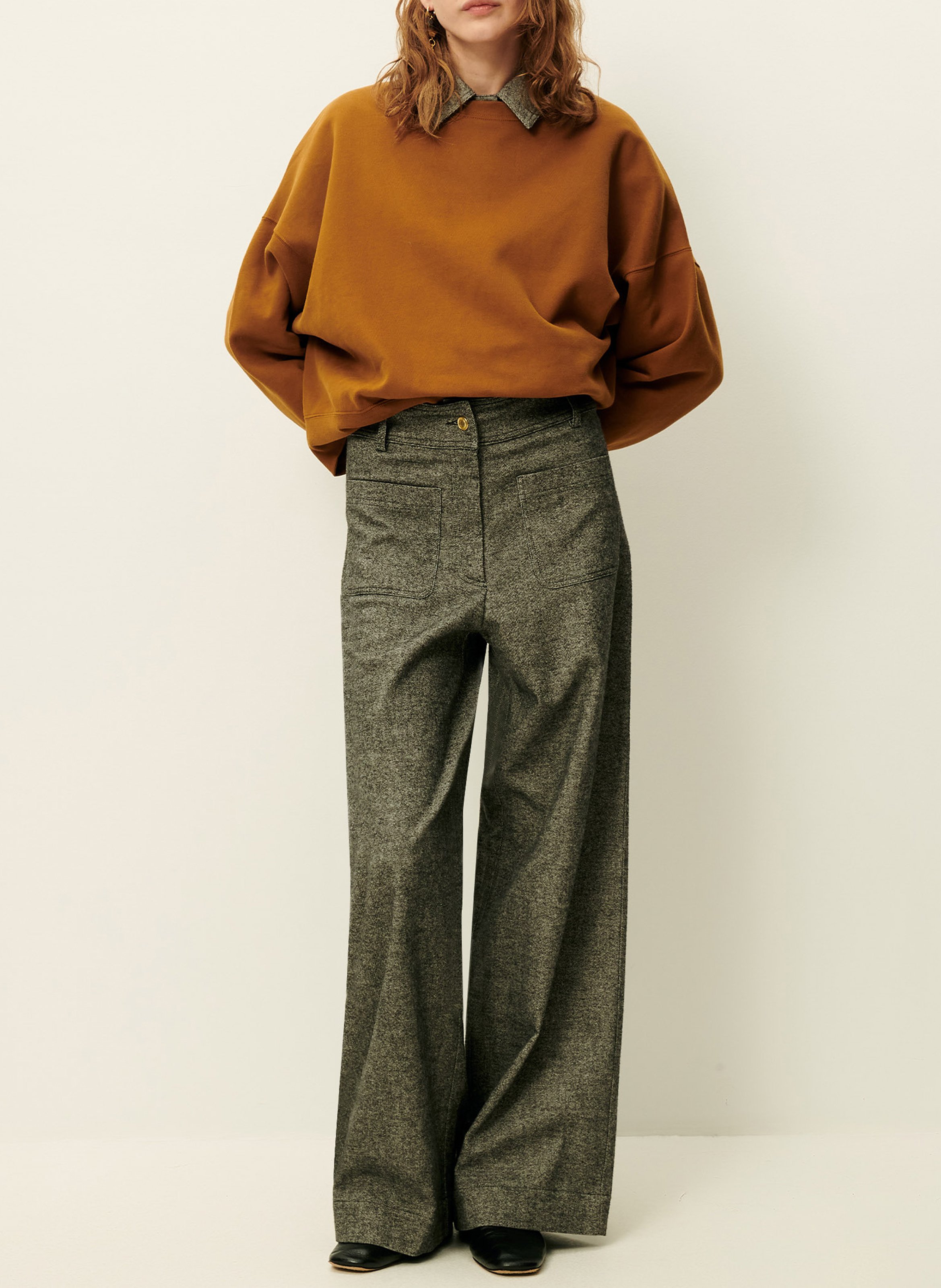 Pantalon évasé taille haute effet chambray manhatti SESSUN Gris