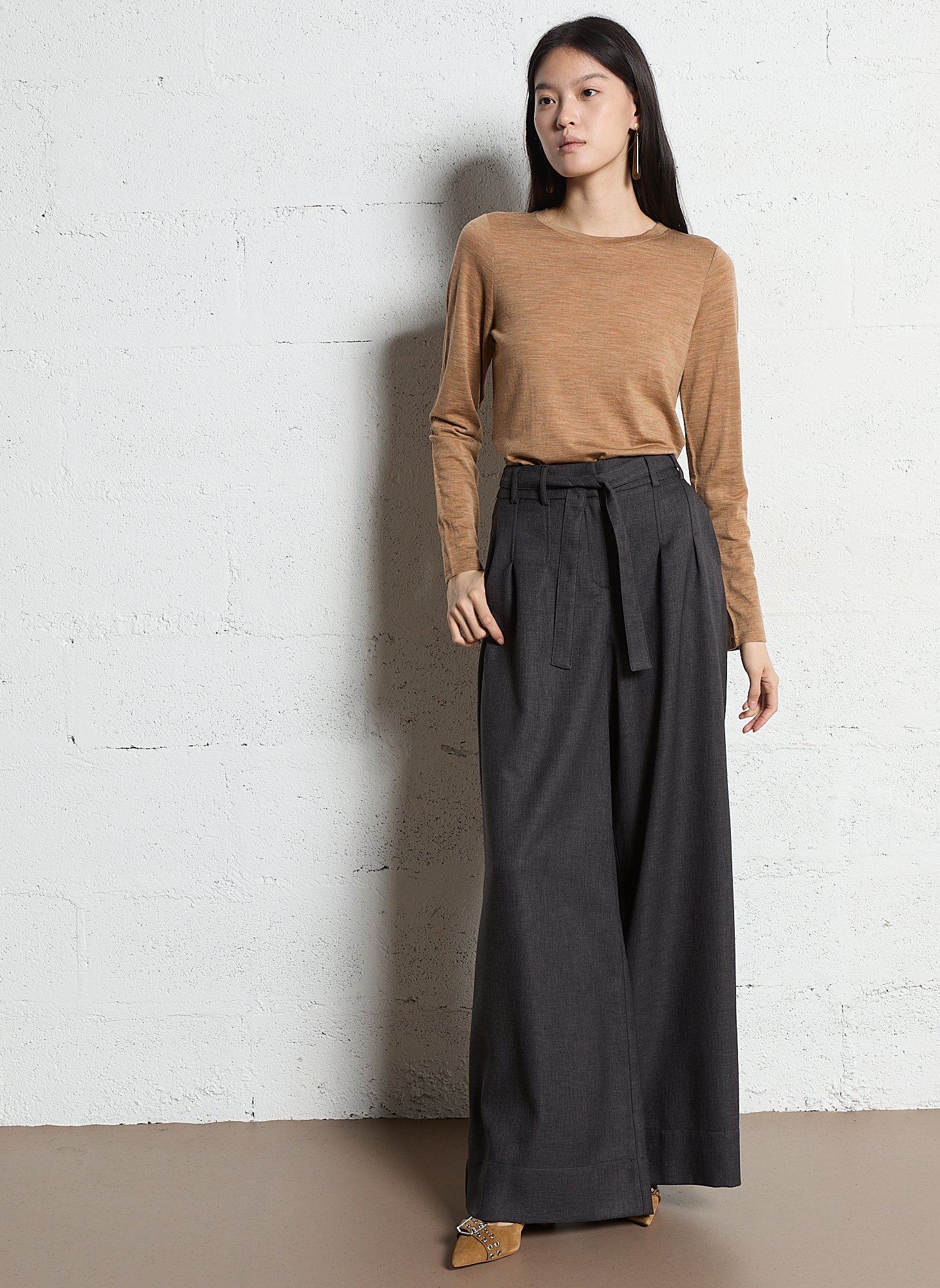 Tee-shirt col rond uni en laine Faustine MAISON 123 Beige