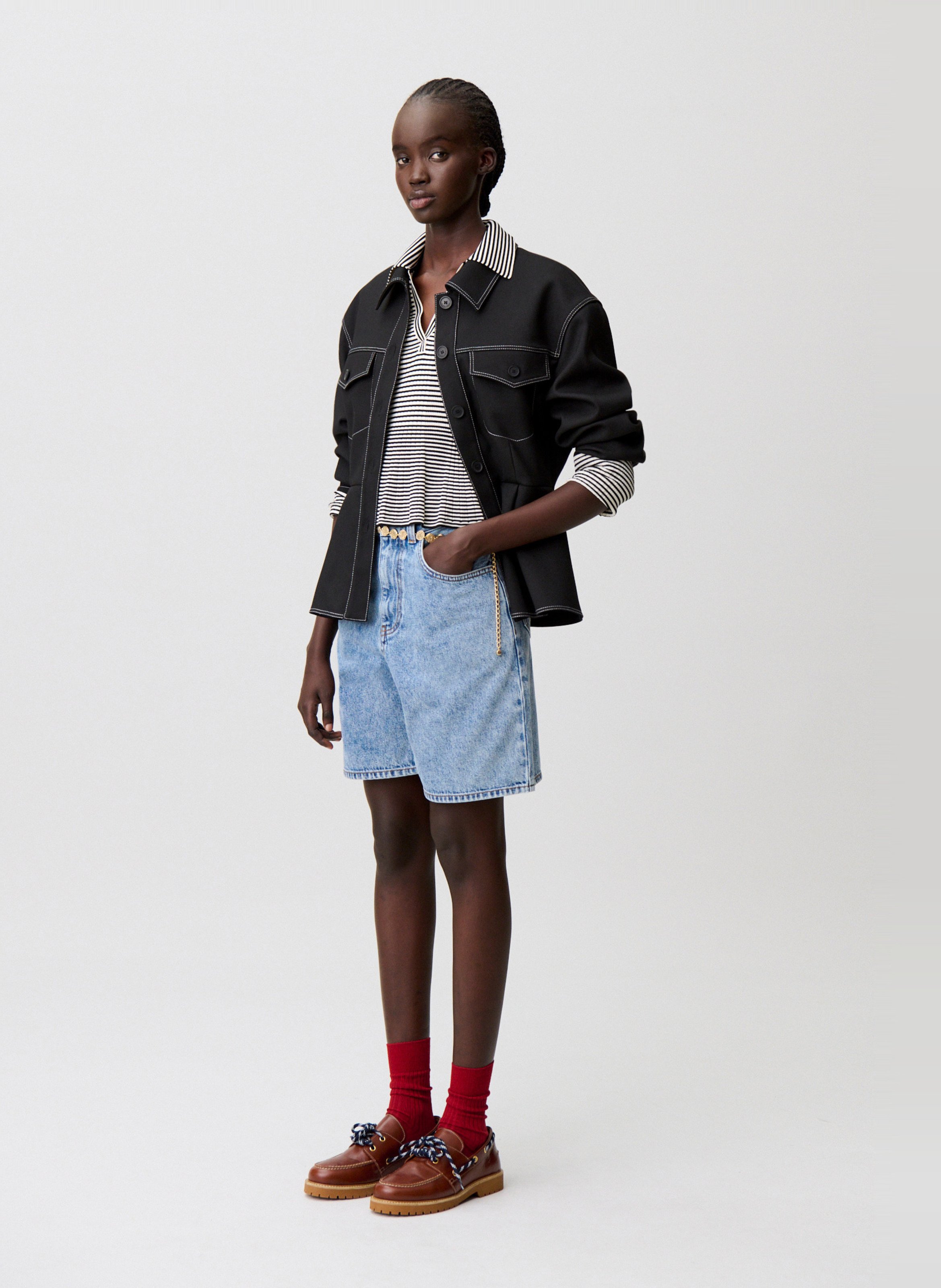 Short en jean large en coton CLAUDIE PIERLOT Bleu